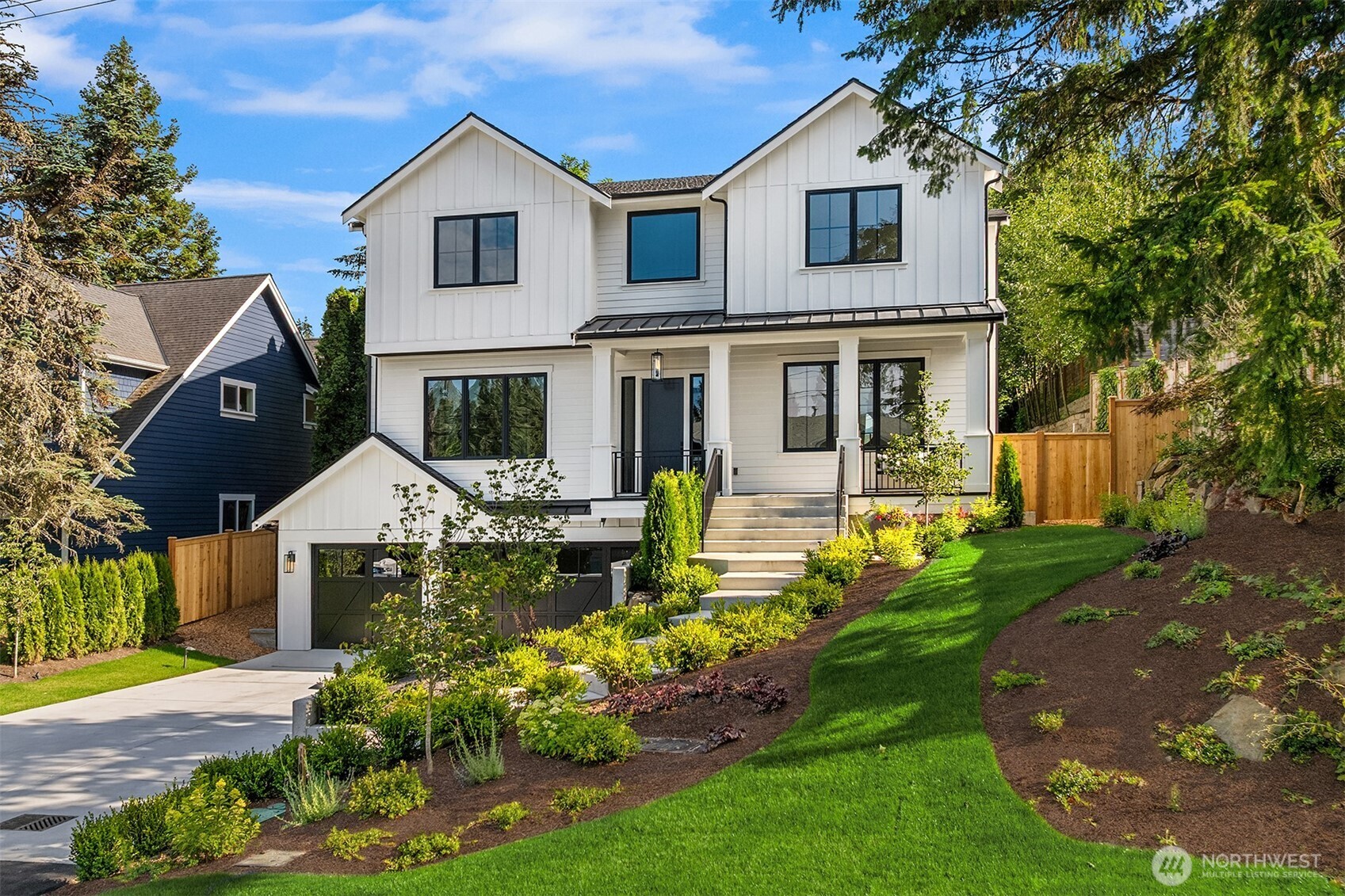 A modern farmhouse-style new construction home.