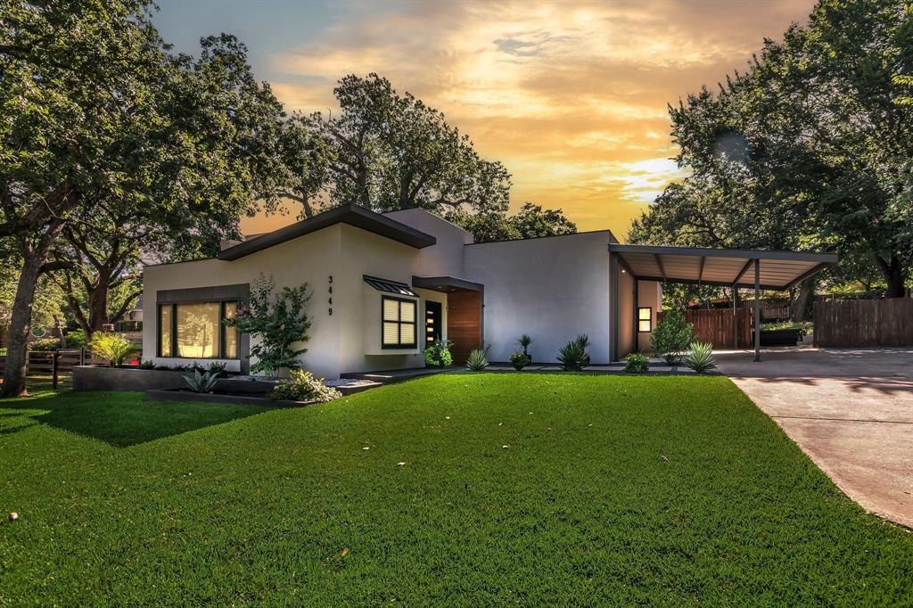 This modern home is in the sought after Grapevine-Colleyville ISD.  The home was completely remodeled to have a modern appeal inside and out. Kitchen was completely remodeled with custom quartz counter tops with marble back splash and upgraded gas stove.  Open concept for entertaining inside and large iron double doors open to a outside patio.  The half-acre lot hosts one of the oldest trees on record in Grapevine. Landscaped and ready for pool or backyard oasis. Relax outside under the canopy covered porch or sit around a fire pit with modern down lighting. Beautiful Parr Park is less than .25 miles away. This special home boasts a new expanded primary luxury bedroom suite with his and her walk in closets, vaulted ceiling, and a spacious luxury bathroom with separate vanities, huge walk in shower and spa tub await you.  A separate guest house for your guests, home office or a mother-in-law suite. House has an impressive custom-made pivot door with a full bath.