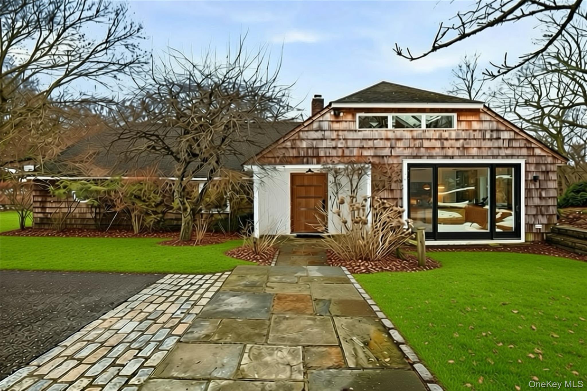 Thoughtfully reimagined farmhouse with barn, this distinctive 4-bedroom, 3-bath home blends historic charm with striking modern design. Set on close to 2 private acres surrounded by mature trees, the property offers exceptional privacy and a peaceful natural setting. Inside, soaring ceilings, oversized windows, and multiple skylights flood the home with natural light. The open-concept living space flows seamlessly into a sleek contemporary kitchen featuring custom cabinetry, a large center island, premium appliances, and walls of glass that connect the interior to the surrounding landscape—ideal for both everyday living and entertaining. Solar panels enhance the home’s efficiency, adding a thoughtful, sustainable element to its modern design. The home offers four well-proportioned bedrooms and three beautifully designed full baths, including a serene primary suite with a spa-like bath featuring a soaking tub and double vanity. A versatile loft area provides flexible space for a home office, guest quarters, and more.The sun-filled lower level with expansive picture windows creates an inviting lounge or media space and includes a lovely, newly renovated laundry room with a hot stone sauna.A rare blend of modern architecture, farmhouse warmth, sustainability, and privacy on close to  two acres in Chappaqua.