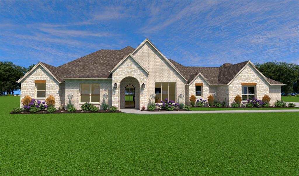 Showcase of Homes 2nd place winner! Welcome to this stunning new construction by Couto Homes, nestled on 1.048 acres in the sought-after Estancia Estates community in Parker County. This 3,214 sq ft Catalina Signature plan features 4 bedrooms, 3 bathrooms, study, game room, 3-car garage-all thoughtfully designed with a warm organic modern aesthetic throughout. Step inside through an oversized iron front door into a flowing open layout where full arch walkthrough openings, 8-foot interior doors & a coffered ceiling in the living room add architectural depth & character. At the heart of the home, the kitchen impresses with custom cabinetry in a rich stain finish, quartz apron-front sink, quartz countertops, large island, pull-out spice & utensil drawers, reeded glass upper cabinet doors & appliance suite including a gas cooktop, double oven, dishwasher & drawer microwave. Bronzed gold fixtures & under-cabinet LED lighting complete the elevated look. The living room centers around a gas fireplace with a floor-to-ceiling stone surround & a floating mantel. Engineered wood flooring flows throughout the main living areas, kitchen, hallways, entry, & game room, while the fireplace, 4-panel 12'x8' sliding doors & an oversized back porch with stained tongue-&-groove ceiling seamlessly connect indoor & outdoor living. The primary suite is a private retreat featuring a spa-inspired bath with freestanding soaking tub, walk-in frameless glass shower, bronzed gold fixtures & a direct connection to the utility room for added everyday convenience. The outdoor living space is built for entertaining with a fully equipped outdoor kitchen featuring a gas grill with LP regulator, stainless double access doors, island vent & stainless sink -all wrapped in a matching brick surround. Additional highlights include open cell foam insulation, radiant barrier roof decking, WiFi thermostat, landscaping package, front flower beds, perimeter gutters & epoxy-coated garage flooring.