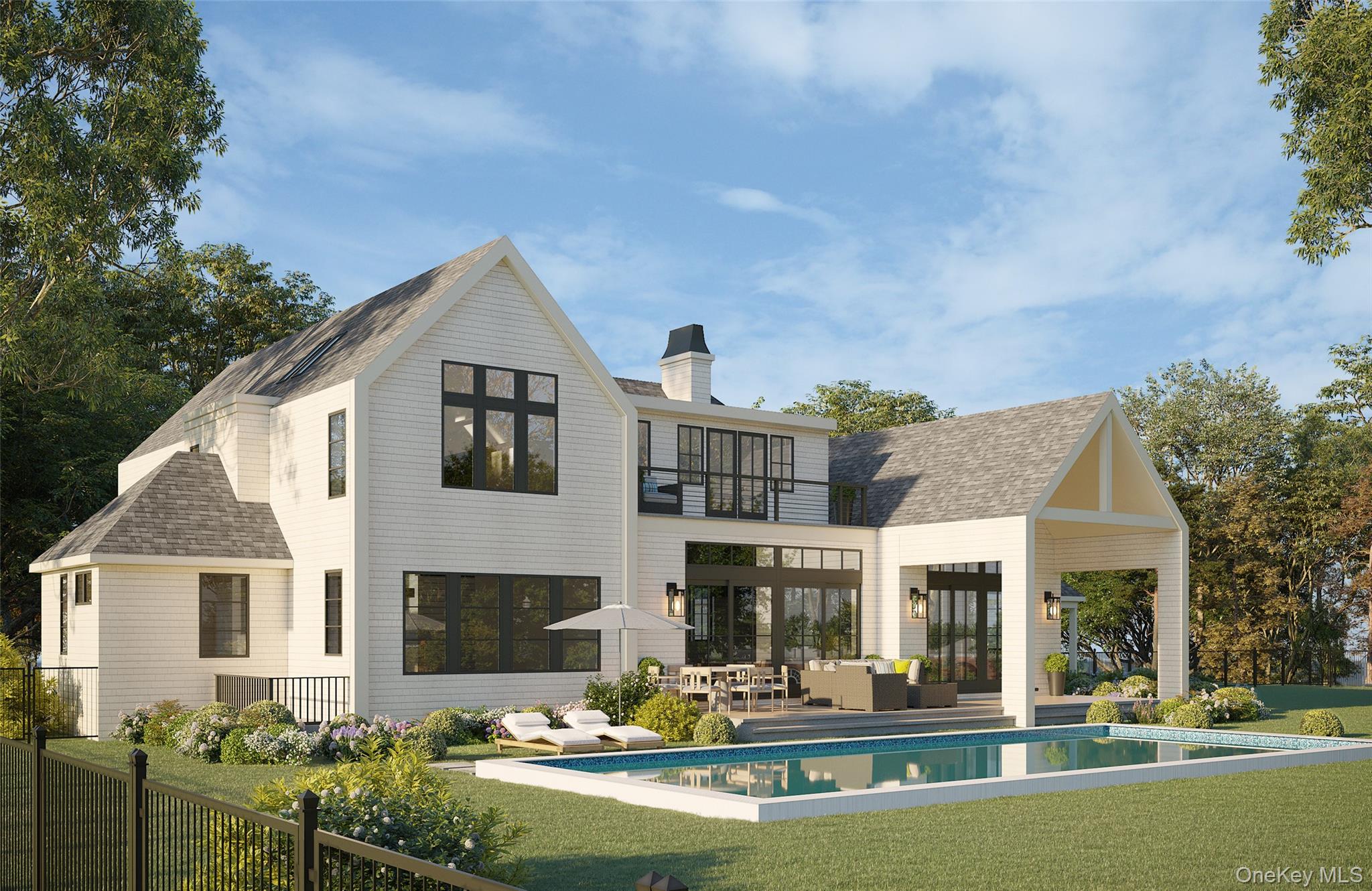 Set on 1.2 acres, this newly constructed contemporary estate, close to completion, offers the perfect blend of luxury, privacy, and convenience. Just minutes from bay beaches, marinas, and fine dining, the home is 7 minutes to East Hampton Village and 5 minutes to Round Swamp Farmers Market. Designed with exceptional attention to detail, the residence features six bedrooms, seven full bathrooms, and two half baths, including two primary suites with spa-inspired bathrooms. Polished nickel fixtures, white oak hardwood floors, and a custom chef’s kitchen, highlighted by a striking copper hood, flow seamlessly into the family room with a fireplace, creating an elegant and functional gathering space.
The lower level offers a gym and media room, ideal for recreation and relaxation. Outdoor amenities include an 18’ x 44’ heated gunite pool with integrated spa and an outdoor shower. Additional features include a two-car garage with an EV charger. The laundry room, with 2 washers and two dryers, a utility sink, and a pet shower station on the first floor and is an optional additional feature for the second floor. This luxury Hamptons home combines a sophisticated contemporary design, resort-style amenities, and exceptional attention to detail for serene, year-round coastal living.