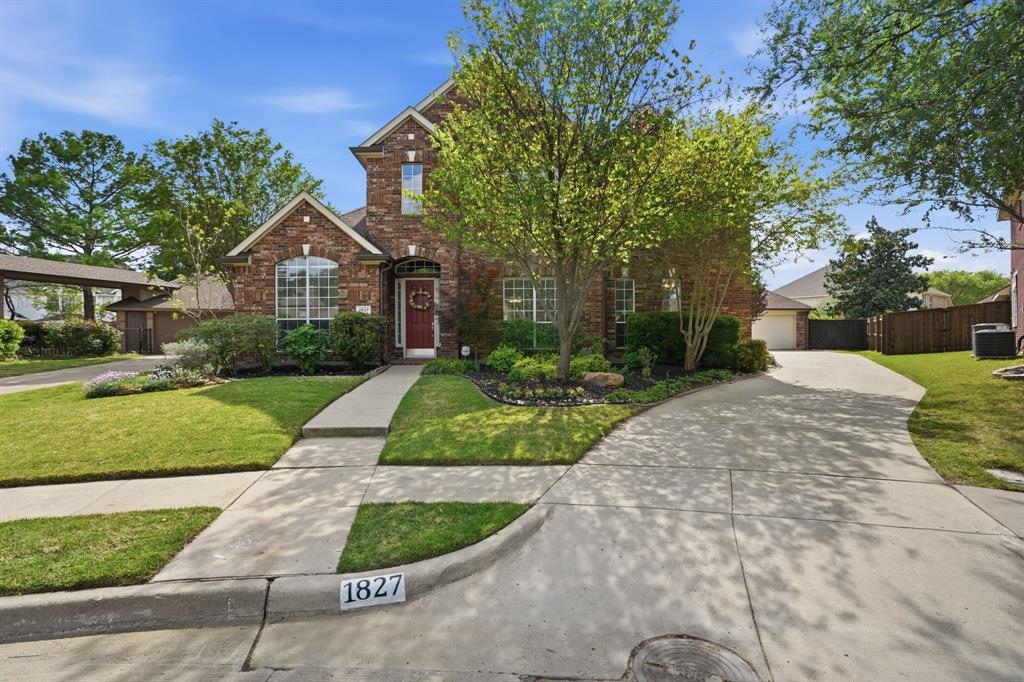 Located in the established Bloomfield Addition at Hidden Lakes, this charming, two-story home is perfectly sited on a .30-acre lot on a quiet street in walking distance to the neighborhood pool and park. The functional floor plan, complete with 3524 square feet of living, presents a formal dining area, an oversized family room, a gourmet kitchen highlighted by granite countertops, tumbled stone backsplash, stainless steel appliances, an induction stove, breakfast nook, and a planning center; five bedrooms with walk-in closets, four full bathrooms, a dedicated study with French doors, a second-level game room, a large utility area, and a three-car garage with access to an oversized attic offering a plethora of storage. Quality abounds throughout every room of this home with gracious windows, stately hand-scraped hardwood floors, tall ceilings, custom built-ins and so much more. The private primary suite, located on the first level of the home, boasts a sitting area before bay windows and a luxurious bathroom with dual vanities and a walk-in closet. Ideal for outdoor relaxation, the spacious backyard is highlighted by a covered-uncovered patio, with a gas stub for a grill, overlooking plenty of room for play. Additional amenities of the home include fresh exterior paint, updated light fixtures, a new roof in 2022, replaced carpet in 2023 and a backyard storage shed. Hidden Lakes residents enjoy exclusive access to three neighborhood pools, parks and heavily treed walking trails. Feeding the award-winning Keller ISD, this lovely home is located in close proximity to DFW International Airport, local eateries and upscale shopping.