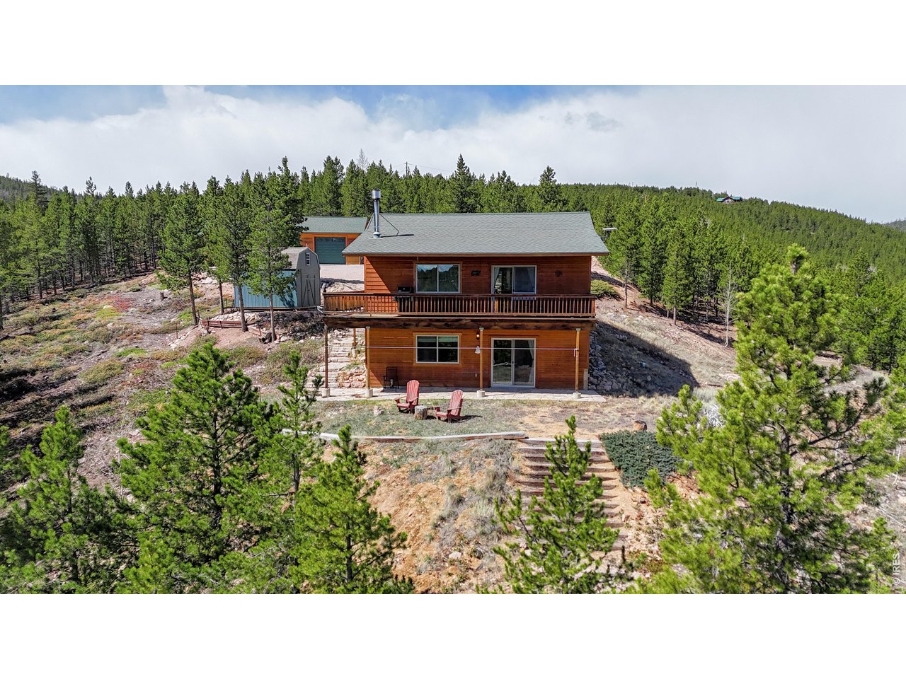 Nestled at the end of a private cul-de-sac, this unique property is the only home on an expansive 2.75 acres lot. The property offers an unobstructed vista of the Crystal Lakes valley & is situated among beautiful aspen trees & bordered by greenbelt on 3 sides. The grounds feature a firepit w/ a separate electric hook-up, perfect for RV parking & outdoor gatherings. Inside, you'll find vaulted tongue in groove ceilings and upgraded 42' Hickory cabinets in kitchen w/soft closing doors/drawers. This cabin features separate & private sleeping areas, one bedroom & one updated bathroom on main floor. The finished walk-out basement provides additional living space, bedroom & another updated bathroom while a covered wraparound deck lets you soak in the stunning mountain views and overlooking Panhandle Creek and adjoining lakes / ponds. A detached two-car garage includes an attached heated multi-purpose room-ideal for a gym, office, craft studio, or whatever suits your lifestyle. Take advantage of all that Crystal Lakes has to offer from Beaver Pond, gentle hiking trails, private fishing, abundant wildlife plus so much more. This home comes fully furnished including all major appliances.