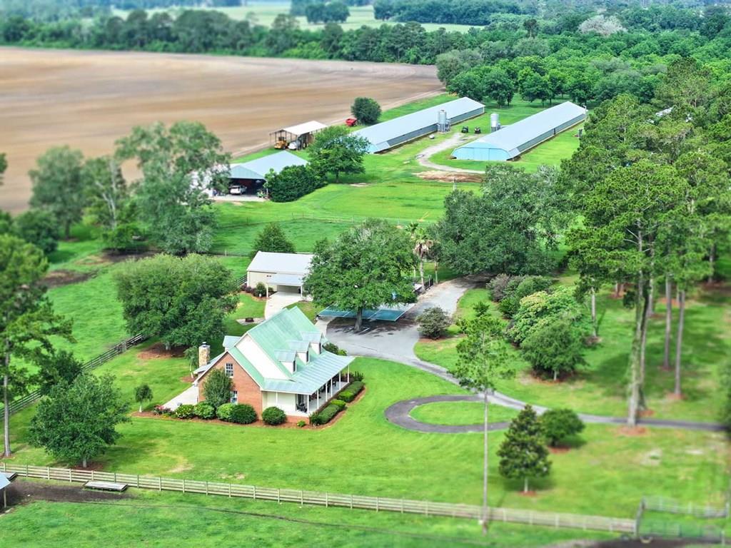 Raise your family, grow your operation, and create income, all from one extraordinary property. Welcome to B-line Farm, a rare opportunity to own an income-producing farmstead designed for both comfortable country living and long-term functionality. Situated on nearly 40 beautiful acres, this versatile property offers established farm income potential with 5 pullet poultry houses, livestock fencing, multiple pastures, and an approximately 12 acre irrigated pecan grove, all while providing an incredible setup for everyday living and entertaining. All 5 pullet poultry houses have been well maintained, and they are in good standing with the integrator, which is Tyson Foods In Camilla, Georgia. The main dwelling is a charming farmhouse featuring 4 bedrooms, 2.5 bathrooms, and a flexible bonus room perfect for an office, playroom, or additional living space. Inside, you'll find spacious walk-in closets, a large pantry, and a warm, inviting layout full of farmhouse character. High-speed internet connectivity is available in both the main home and pool house, making remote work and modern living seamless. The detached pool house offers exceptional flexibility with 1 bedroom, 1 bathroom, a loft area for guests, and a large closet complete with a full laundry setup. Whether used as an in-law suite, guest house, private retreat, or income-producing rental, this additional living space creates endless possibilities. Outside, the property is thoughtfully equipped for recreation, farming, and relaxation alike. Enjoy a saltwater pool, private pickleball court, six fenced pastures, a hay field, mature pecan trees, and established fruit-producing satsuma and kumquat trees. The combination of poultry houses, open land, mature plantings, and functional farm infrastructure creates a property that truly supports a self-sustaining lifestyle.