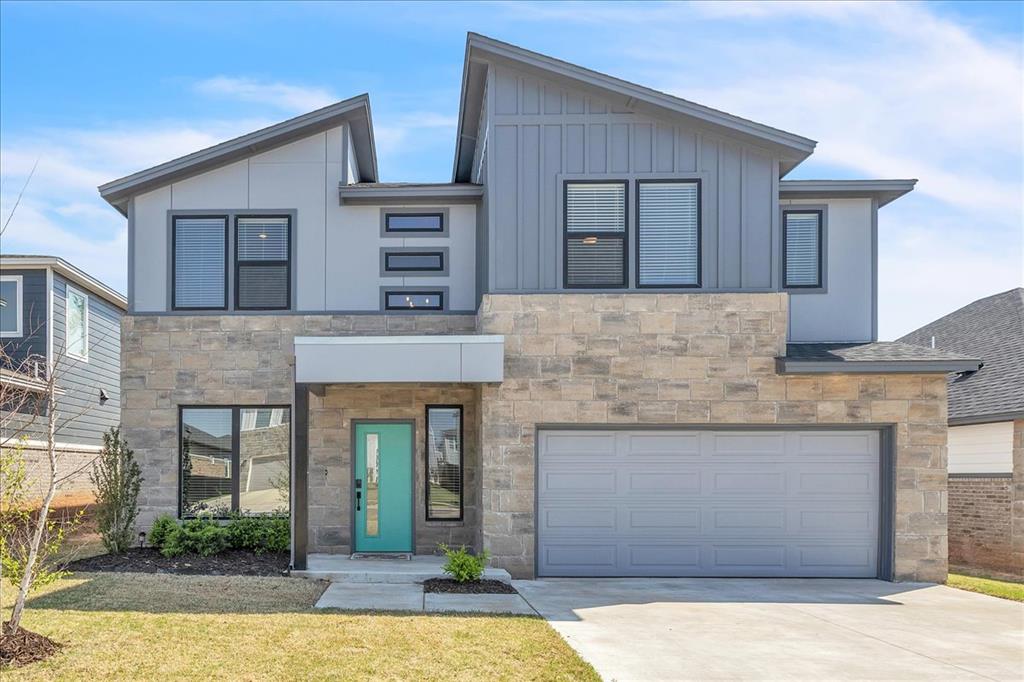 Contemporary comfort meets thoughtful design in this beautifully crafted home. Step inside to find an inviting entryway that opens to a flexible front room—perfect for a home office, second living area, or formal dining space—illuminated by abundant natural light. A convenient half bath for guests sits nearby before leading into the heart of the home. The open-concept kitchen impresses with sleek shaker cabinetry, quartz countertops, stainless steel appliances, a pantry, and a breakfast bar overlooking the dining and living spaces. Tile flooring flows seamlessly throughout the main level, creating a cohesive and easy-to-maintain look. Upstairs, the primary suite offers a spacious walk-in closet, dual sinks, and a tiled shower. Two additional bedrooms, a full bath, and the laundry room complete the upper level. Built with quality and efficiency in mind, this home includes a post-tension slab (with a reserved space for a future storm shelter), tankless water heater, quartz counters throughout, neutral finishes, and Energy Star certification. Great backyard with plenty of room to play and throw the football. Built in 2022, this property presents a wonderful opportunity to own a recently constructed and move-in-ready home!