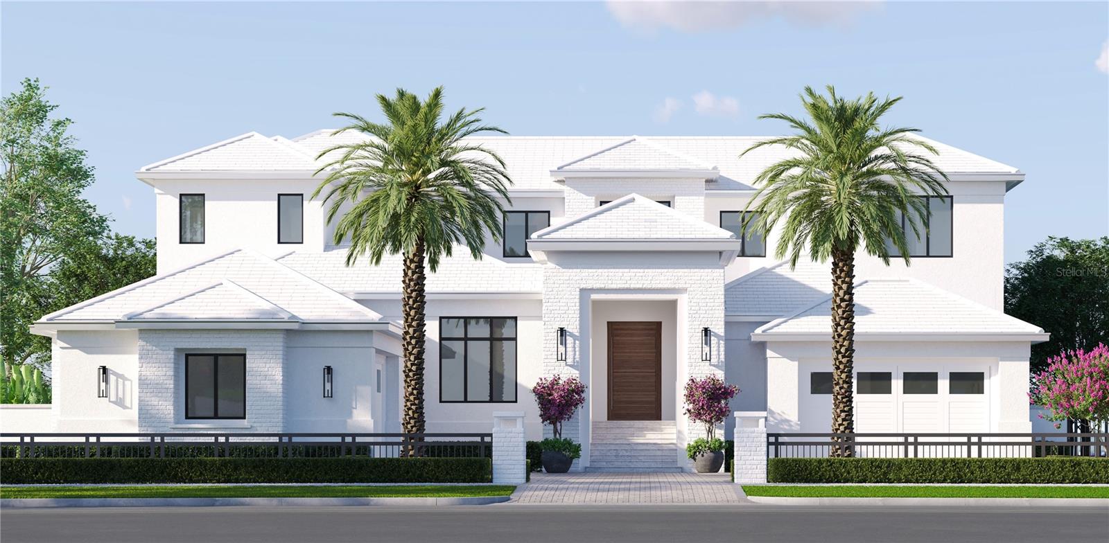 Pre-Construction. To be built. OR AVAILABLE FOR LAND VALUE. A masterwork of luxury and design, Ovation by Windstar Homes is a showstopping two-story estate that blends transitional architecture with resort-style living. Spanning over 7,200 square feet of conditioned space—and more than 11,600 square feet under roof—this seven-bedroom, seven-and-a-half-bathroom residence is crafted for comfort, elegance, and entertainment on every level.

From the moment you arrive, the entry forecourt, framed by fountains, sets the tone for the home’s grand scale and thoughtful layout. The space connects seamlessly into the entry foyer and a private guest casita, offering a warm welcome for visitors. Inside, a floating staircase serves as a sculptural centerpiece, while the expansive open kitchen—complete with Wolf and Sub-Zero appliances, prep kitchen, oversized pantry, and pass-through beverage center to the outdoor loggia—anchors the heart of the home.

Entertainment options abound with a dedicated billiards room and in-home movie theater. The primary suite is a private sanctuary, boasting two large custom closets, spa-like finishes, large balconies and top-of-the-line plumbing fixtures.

Outdoors, lush tropical landscaping surrounds a world-class swimming pool and spa, highlighted by a dramatic rain curtain cascading over the spa. With an oversized four-car garage, large motor court, and award-winning design, Ovation redefines modern luxury living. Also for sale as a buildable lot, MLS number TB8382713.