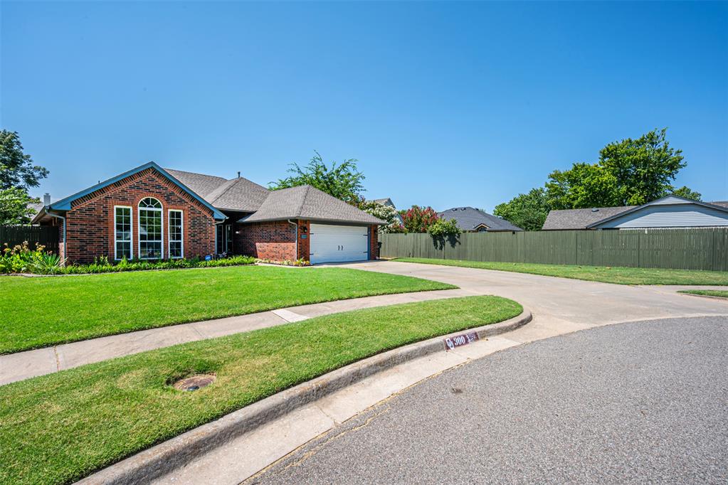 Beautifully well-maintained home on a cul-de-sac in the highly sought-after Cambridge addition. This home features lots of natural light with lofty, 10-foot ceilings. The living room has a wood burning fireplace and porcelain tile floors.  Updates include windows and screens (2020), roof and gutters (2021).  New electric range in the kitchen, as well as a breakfast nook with big picture window that looks out to the backyard.  Primary bedroom features tray ceiling and French doors that open up to patio covered by beautiful wood pergola. Primary bath remodeled in 2023.  Guest bathroom was updated in 2024.  Other features in the home include 2 additional storage closets in the hallway, new garage door opener, privacy fence, and storage shed. The Cambridge addition includes a stocked fishing lake, walking trails, and a park with a playground.  Additional photos coming soon!