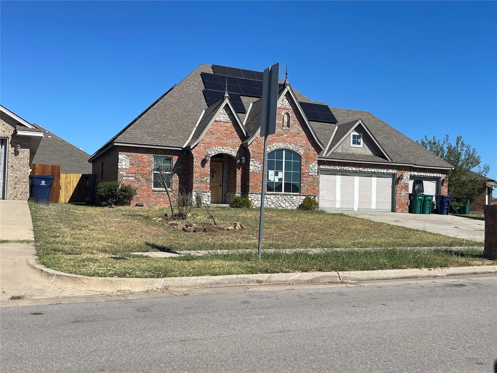 Great value for this sized square footage, lot size and neighborhood. 3 bedrooms with 3 full baths. Has a great functional layout. 3 bedrooms and 2 baths downstairs. Upstairs has an additional open space that could be used as a living area or bedroom with a full bathroom. Large living that has vaulted ceilings and a fireplace. Spacious kitchen with tons of storage and counter space plus a breakfast island for additional counter space. Inside utility room with built-in cabinet space that has an entrance to the Master bedroom. 3 car garage with additional overhead garage door accessing the backyard. Conveniently located close to I-35 for access to Oklahoma City, Tinker AFB or Norman. Property does need some TLC and is being sold as is. Buyer to verify any and all information. Seller is Secretary of Veterans Affairs. Seller does not pay abstract/ title/escrow/survey/transfer fees. This property may qualify for Seller Financing (Vendee).