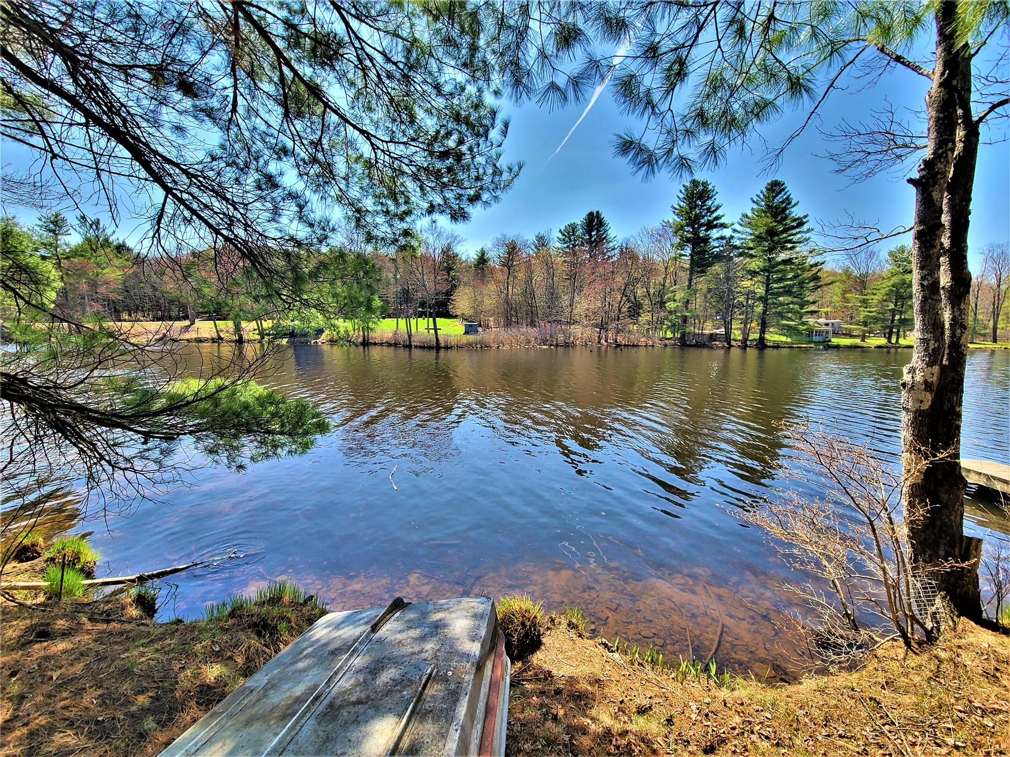 Water view with a heavily wooded area