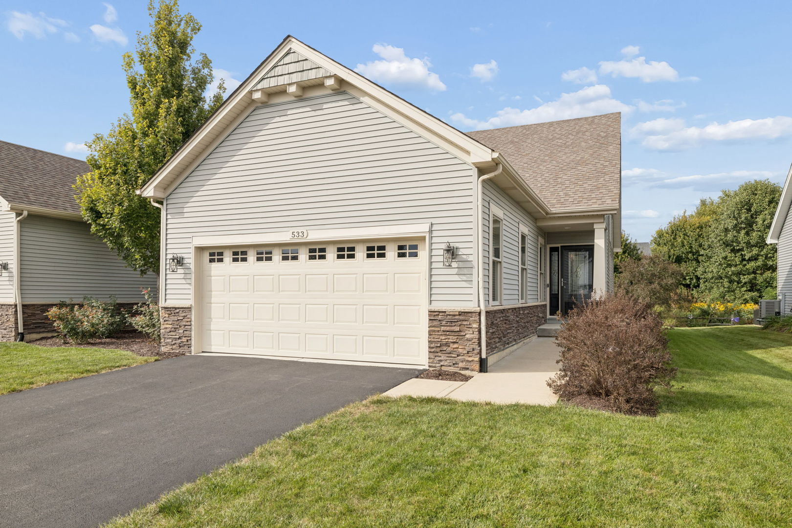 Why wait to build when you can have this newer duplex that has all the bells and whistles already?! Located in the highly sought after Deerpath Creek neighborhood, this beautifully designed home offers the space, style, and finishes you would expect from a single family home, with an open concept layout that creates an impressive sense of volume and flow. Offering 3 spacious bedrooms, 3 full updated bathrooms, a spacious loft, and a private office, there is plenty of room for everyday living, working from home, and entertaining. Every detail has been thoughtfully updated with the newest high end finishes, creating a fresh, sophisticated feel throughout. The stunning kitchen opens seamlessly to the main living areas, making it the perfect gathering space, while the spacious bedrooms provide plenty of comfort and privacy. The versatile loft adds even more living space, and the dedicated office is ideal for working from home. The fully finished basement takes this home to another level, offering an additional bedroom, full bathroom, and spacious family room area...perfect for guests, entertaining, a recreation space, or additional living quarters. With an abundance of finished living space throughout,  you would forget this is a duplex. Located close to schools, shopping, dining, parks, and everything Oswego has to offer, this exceptional home is completely move in ready!