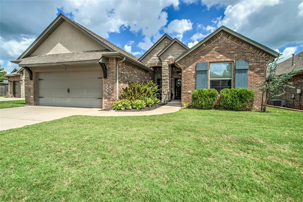 Welcome to Rush Brook, where you'll find not only a beautiful home, but a neighborhood community you'll love being part of. This home offers 3 bedrooms, 2.5 bathrooms, and a dedicated study. The spacious garage offers more versatility than your standard home. The 2-car section is 23 ft deep. There is also an additional 3rd-car tandem garage space, that is perfect for extra storage, toys, tools or projects! The open-concept living room features brand-new wood-look tile flooring installed in July 2026 and a cozy corner fireplace, creating a warm and inviting space to gather. Additional recent updates include a new hot water heater, garbage disposal, and dishwasher, all replaced in 2024.The kitchen is the heart of the home, featuring floor-to-ceiling stained wood cabinetry, granite countertops, stainless steel appliances, a five-burner gas range, a center island with seating for four, fluted glass double-door pantry space, and a built-in wine rack. The private primary suite offers separate vanities, a jetted whirlpool tub, a tiled walk-in shower, and a spacious walk-in closet with built-in shoe and accessory storage, mirror, and bench seat for convenience. The secondary bedrooms are connected by a private Jack-and-Jill bathroom with separate vanities.Enjoy your morning coffee on the covered front porch or unwind under the large covered back patio. A storm shelter in the garage provides added peace of mind.Located in the highly sought-after Rush Brook community and Edmond Schools, residents enjoy a neighborhood pool, splash pad, parks, stocked fishing ponds, and year-round events like food truck nights, Fourth of July bike parades, and the annual Turkey Trot. It's easy to see why so many people love calling Rush Brook home. Now it's your turn to make this one yours.