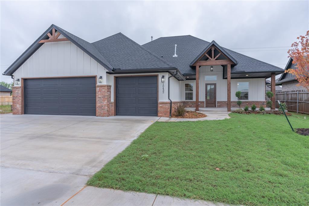 Discover your dream home in Canyon Ridge! This brand-new, under-construction home offers a spacious and open layout designed for modern living. The living room is a showstopper with its cathedral ceiling, custom fireplace, and a beautiful cedar beam, complemented by a large stacking door that opens to the oversized covered patio. The kitchen is a chef's delight, featuring an oversized island with ample seating, a large pantry, custom-built cabinets, and granite or quartz countertops. With 10-foot ceilings in the main areas, this home feels expansive and inviting. Enjoy thoughtful details like a mud bench, broom closet, and a stylish barn door on the study. The home also includes cut Berber carpeting in all bedrooms, tiled flooring in the main areas, and a three-car garage with attic access. Located in the highly-sought-after Mustang Public School District, this energy-efficient home comes with a one-year builder warranty for peace of mind. Builder is offering $10,000 toward your closing costs or upgrades, and when you work with the preferred lender, you’ll receive an additional $2,000—making this beautiful new home even more affordable.