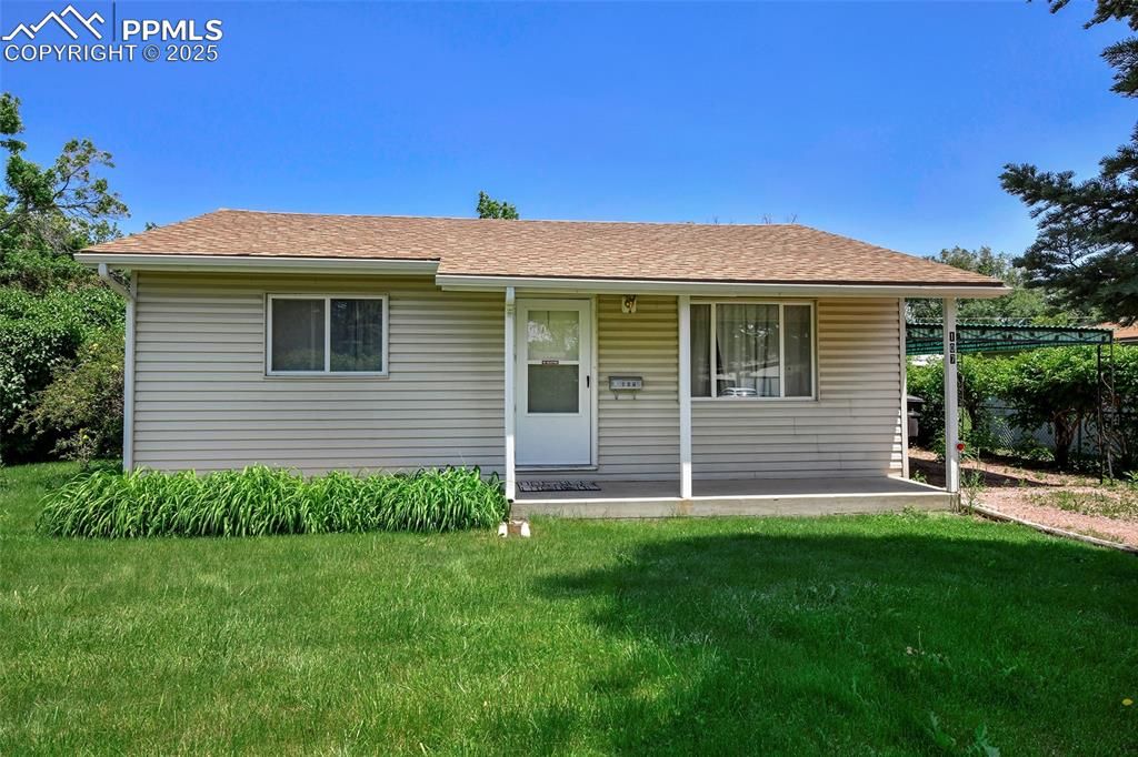 GREAT opportunity in this darling rancher in a quiet neighborhood within walking distance to restaurants, shopping, the elementary school, and junior high! Interior includes built-in hall cabinets, kitchen appliances AND washer and dryer. Covered back porch and shed. Landscaping include perennials galore include trumpet vines and iris's. Quick access to Ft Carson. With a little love, this could be a wonderful home!