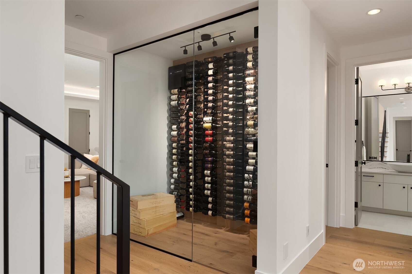 Glass-enclosed wine cellar
