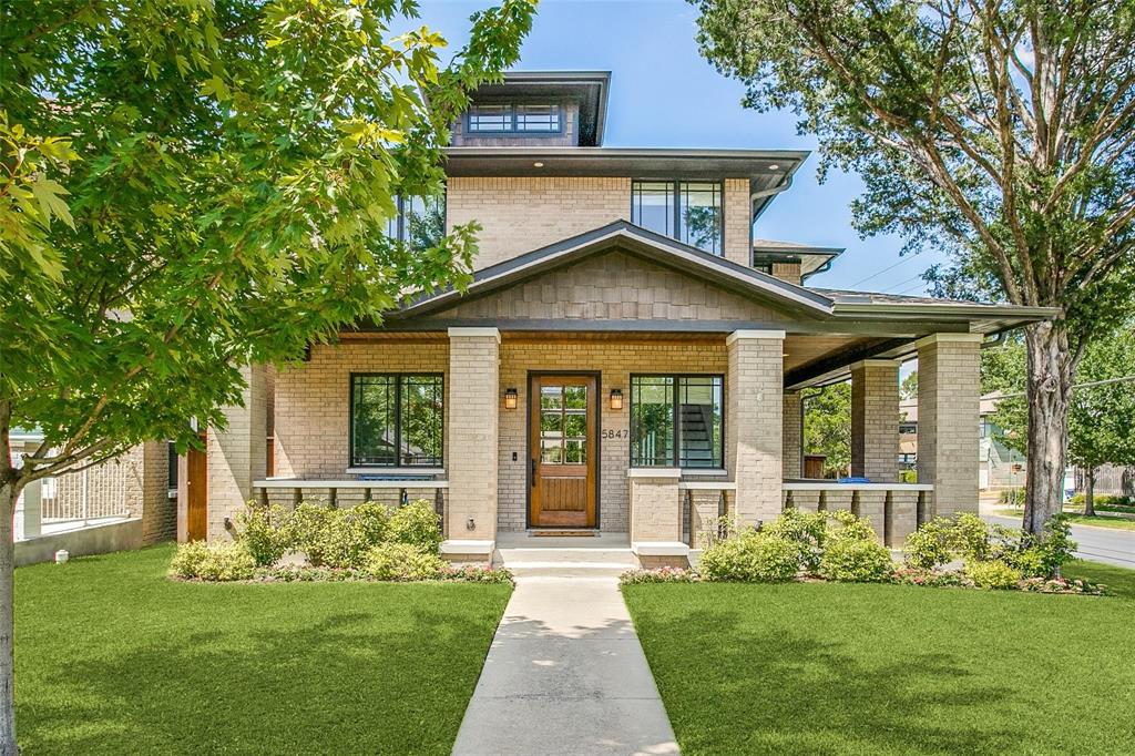 Built by Jeff Baron in 2015 and named Best New Construction that year, this Prairie-style home sits on an oversized corner lot in the Belmont Conservation District. You can walk to Tietze Park and everything on Lower Greenville.It starts with a big wrap-around porch. Inside, the dining room has casement windows, wood paneling and a coffered ceiling. The office has built-ins and French doors out to the front porch. The great room has a fireplace and a wall of French doors, and it opens to the kitchen: quartz counters, high-end appliances including double ovens, a large island, a breakfast nook, a butler’s pantry and two walk-in pantries.All four bedrooms are upstairs. The primary suite has a vaulted, wood-beamed ceiling, a walk-in closet and a bath with dual sinks, quartz counters and a separate shower and tub. Out back there’s a big yard, a covered patio and a 2-car garage. Includes a new roof!