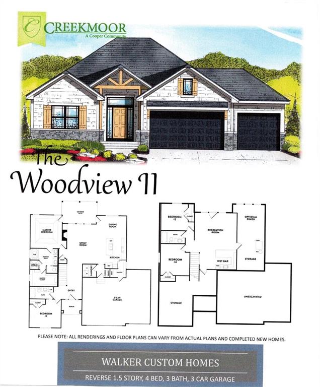 Discover the allure of the WOODVIEW II built by Walker Custom Homes!  The expansive and inviting reverse 1.5 story residence is thoughtfully designed to create and ideal setting for family gatherings and entertaining friends. The spacious kitchen boasts stainless steel appliances, a generous island and a walk-in pantry, seamlessly flowing into the Great room and covered deck. Hardwood flooring graces the entry, great room, and kitchen, adding a touch of elegance. Retreat to the master bedroom, complete with a double vanity and a generously sized walk-in closet. The lower level expands the living space witha family room and two additional bedrooms, providing ample room for relaxation and privacy.  Take advantage of Creekmoor amenities, including access to Lake Creekmoor gold course, a clubhouse with an exercise facility, restaurant and bar.  Additionally, indulge in two of the community pools, tennis/sports courts and scenic walking trails.  This home offers the added benefit of yard irrigation system and picturesque backdrop, backing onto Creekmoor Championship Golf Course.  Home is under construction with est. completion date late October 2025.  Creekmoor's resort style living without leaving home is waiting for you.  Home is under construction and final sale's price is subject to change.