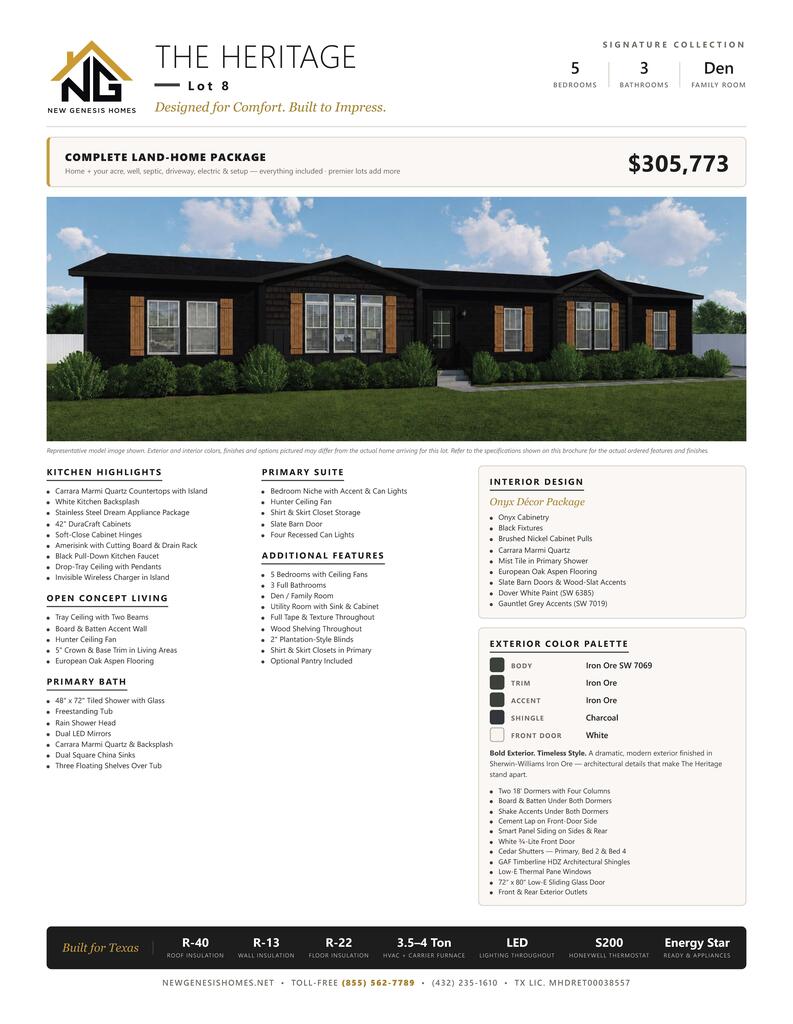 Welcome Home! Beautiful 5 Bedroom, 3 Bath manufactured home featuring Trey Ceiling w/ beam accents - living room. Drop Trey ceiling and pendant lights - kitchen. Wood burning fireplace, Ceiling fans, Quartz Countertops, Lino flooring throughout. Many Luxury upgrades. Price includes land and improvements. Turnkey and your home! Greenwood ISD! HOA is $150/Year. Lot 8. Check out our website: NEWGENESISHOMES.NET.