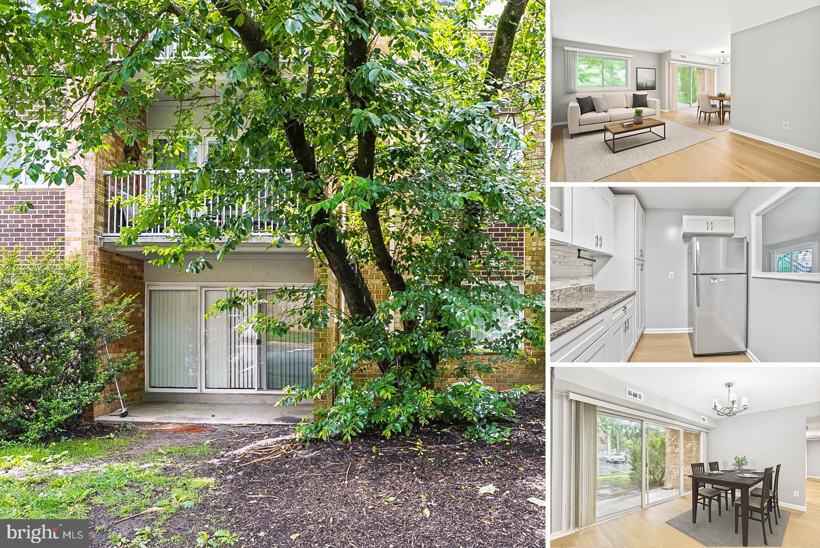 Rarely available 3BR/2BA ground-floor corner unit with walk-out patio. Largest 3BR model in the community at 1,158 sq ft. Available 09/10/2026.Over $35K in newer updates - including AquaGuard water-resistant engineered hardwood flooring throughout, microwave, dishwasher, disposal, lighting, and hardware. Updated bathrooms with newer vanities, sinks, toilets, and porcelain tub surround. Updated kitchen with newer cabinets and countertops. Bedrooms have center lighting, with a ceiling fan in the master bedroom. Framed windows with blinds, fresh paint, and more. Walkable to shops, dining, movie theater, Mosaic/Merrifield, and near Dunn Loring/Merrifield Metro (1.4mi.) Condo fee covers all utilities, and seasonal heat/AC, landscaping, community pool, and playgrounds. Three parking stickers + one guest pass. Furnished images are virtually staged and from before the current tenant. Three parking stickers + one guest pass. Common laundry is one level down. Minimum credit score of 680 or above, income of $103K or above required, good past rental history required.Pets not permitted. No smoking in unit. $400 Move-in fee to associationAll adults must apply and be on the lease. $50 non-refundable application fee per adult. Minimum lease term of 1 year.1 month security deposit