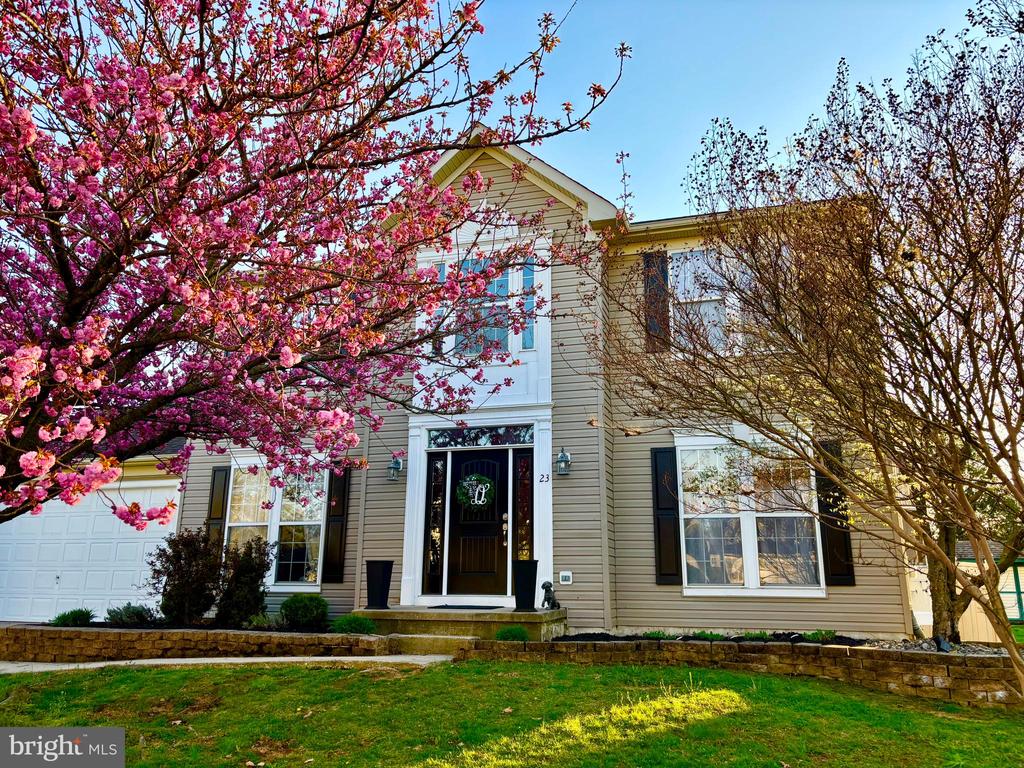 Desirable Steeplechase Colonial with many updates.  Lovely block landscaping and flowering trees.  Formal study/office with slate flooring .  Newly updated kitchen with  42" cabinets overlooking the bright breakfast room with vaulted ceilings, oversized windows and door leading to backyard.  Formal dining room.  Family room with gas fireplace with decorative wood surround.  Main floor has beautiful new Luxury Vinyl Plank flooring.  Upper floor with a large Primary bedroom with private bath with soaking tub,  shower and double vanity. Walkin closet.  2 more bedrooms with tiled hall bath complete the upper floor.  Finished basement.   Backyard has beautiful inground pool with newer liner. Patio. Vinyl fencing.   All this and an attached 2 car garage.  This home is located in the Hunters Ridge section of Steeplechase.  Newer HVAC**Professional pics coming