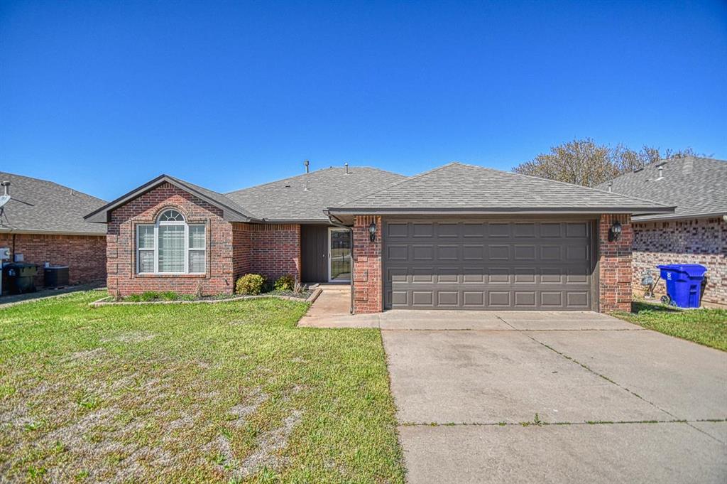Welcome home to Eagle Cliff South!  The home is move in ready and awaiting you! The property features three bedrooms, two bathrooms and a two car garage.  The home has an open layout with a spacious living room complete with a cozy fireplace.  The kitchen is a dream with cabinet space galore, a large pantry and stainless steel appliances.  The home features a split plan with the primary bedroom and en suite bathroom on the opposite side of the secondary bedrooms.  The large backyard is fully fenced.  The property is located within miles of The University of Oklahoma, several major highways and countless restaurants and entertainment venues.  Schedule your private showing today!
