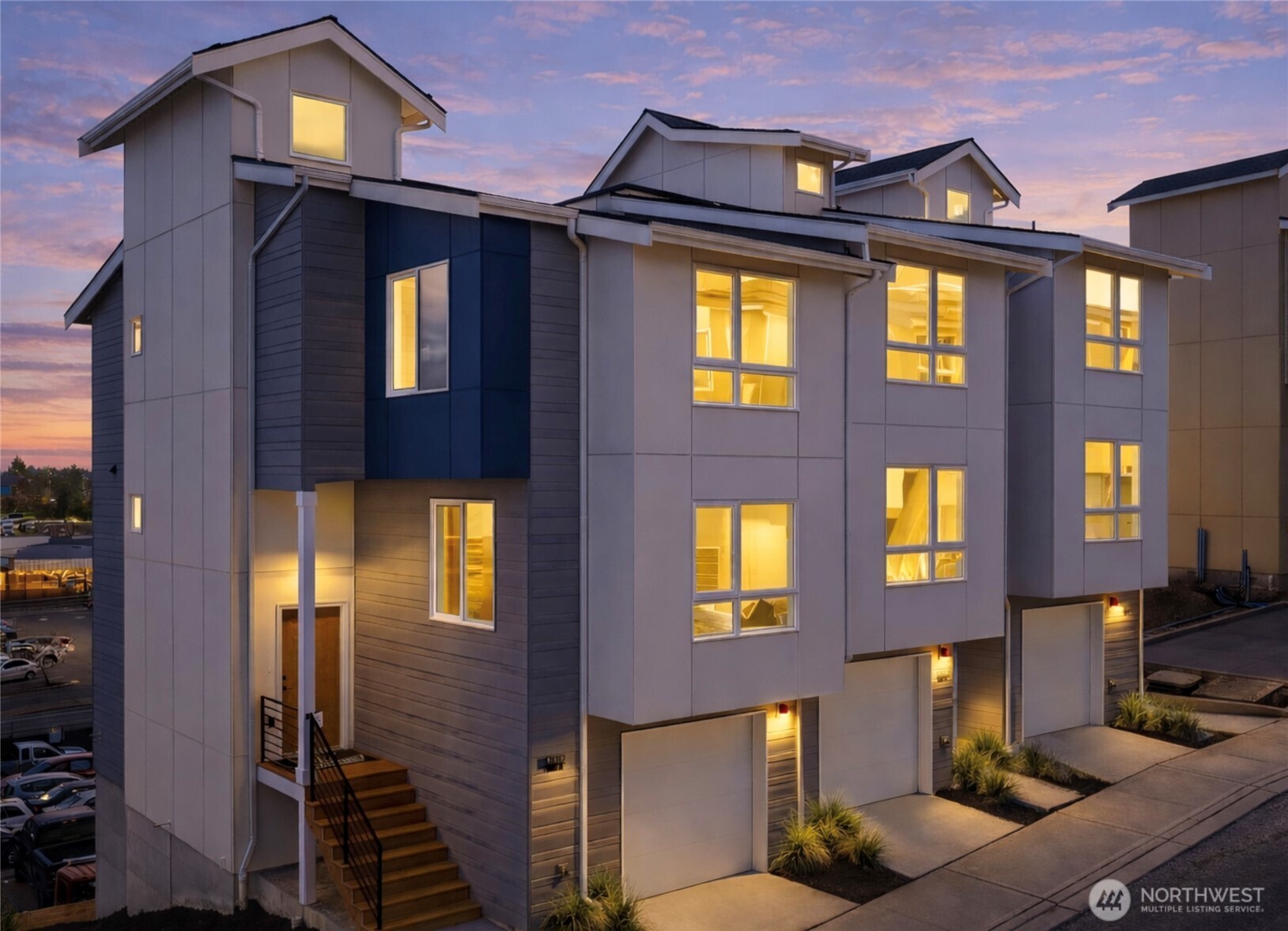 Welcome to View One7, a boutique community of 34 modern homes tucked away on a private dead-end street that serves only the neighborhood. This Horizon unit is one of the community’s thoughtfully designed interior homes, offering the same modern style, comfort, and livability that define the neighborhood. Designed with clean architectural lines, warm contemporary finishes, and light-filled interiors, these homes offer a rare blend of style and everyday function. Enjoy open-concept floor plans, heated floors, two-car garages, and generous rooftop decks that create the perfect space for relaxing, entertaining, and taking in the views. Bellevue city skyline and Cascade Mountain views can be enjoyed not only from the rooftop decks, but also from inside the homes, bringing natural beauty and a sense of openness into daily life. Beyond the homes themselves, View One7 offers thoughtful community amenities including guest parking, play structures, and a private park with picnic area, creating a welcoming neighborhood feel. Centrally located with excellent highway access, the community offers multiple convenient routes into the city and easy access heading south, making it an ideal place to call home for those seeking modern design, strong connectivity, and elevated living in a truly special setting.