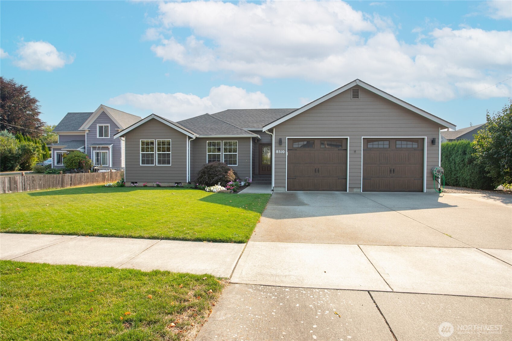 Custom built one owner meticulously maintained rambler in excellent West Lynden location! Enjoy one story living at its best on a beautifully maintained large over 12,000 sq ft town lot. Worry-free & move-in ready with several recent updates including roof, HVAC (& added AC!), water heater, exterior & interior paint, garage doors & openers, carpet & some appliances. Great floor plan boasting spacious living room with cozy gas fireplace for those colder winter days. Kitchen has plenty of cabinets, including pantry cab, eat-in island all open to large sunny dining room. Lovely den/office tucked in back of home is the perfect place to unwind or work away from the rest. Solid hdwd, 3/4 ensuite bathroom & walk-in closet complete your owner's suite. Year round back patio sitting awaits, relax and enjoy your huge private backyard including extra-large shed and additional patio perfect for entertaining. Close to everything important Lynden has to offer - schools, shopping, historic downtown, medical, inner-city trails and more! Lot is large enough for ADU & DADU potential - buyer to verify.