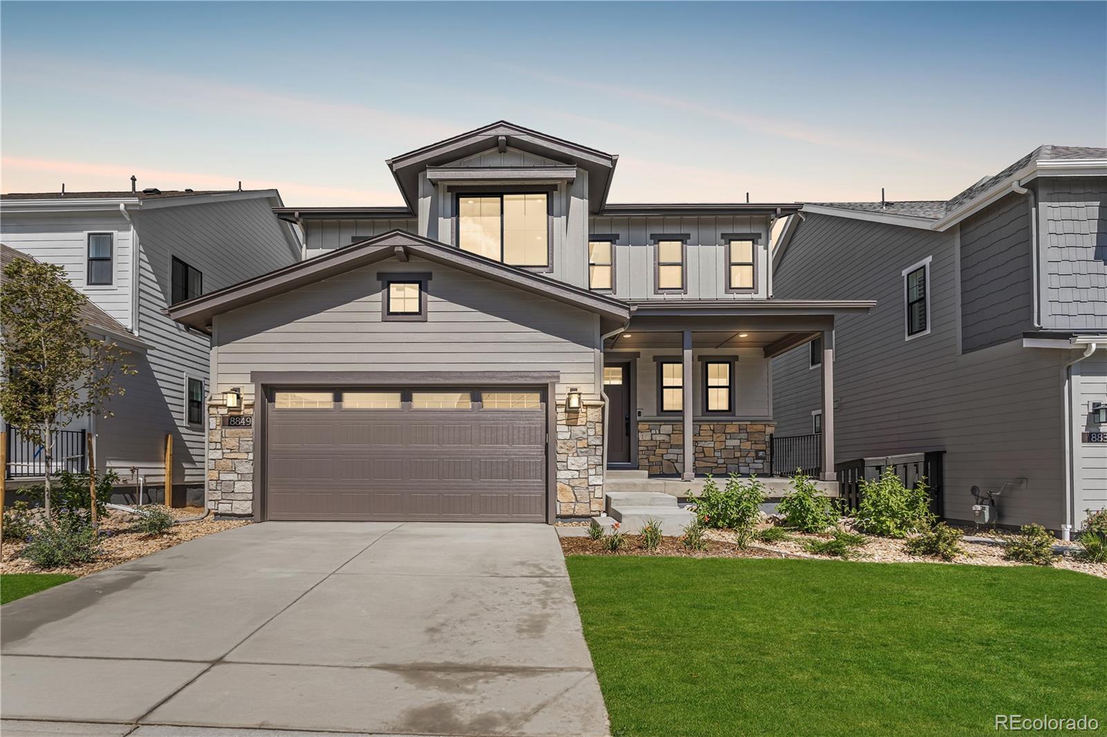 Beautiful two-story home on a garden home site in the desirable Solstice Community by Shea Homes. Solstice is surrounded by Chatfield State Park on 3 sides of the community and acreage parcels on the 4th side. This two-story home has 4 bedrooms, 3.5 baths, study with barn doors, loft, fireplace, covered deck, and 2 bay garage.  Design finishes include Evoke luxury plank flooring in Astoria/Tiegan,  AZT/DT engineered stone counter tops in Crest, and Yorktowne Henning cabinets in White Icing.  Please contact a community representative for details.   The Mirabelle Metropolitan Districts provide various services to the property and in addition to the estimated taxes, a $40 per month operations fee is imposed.