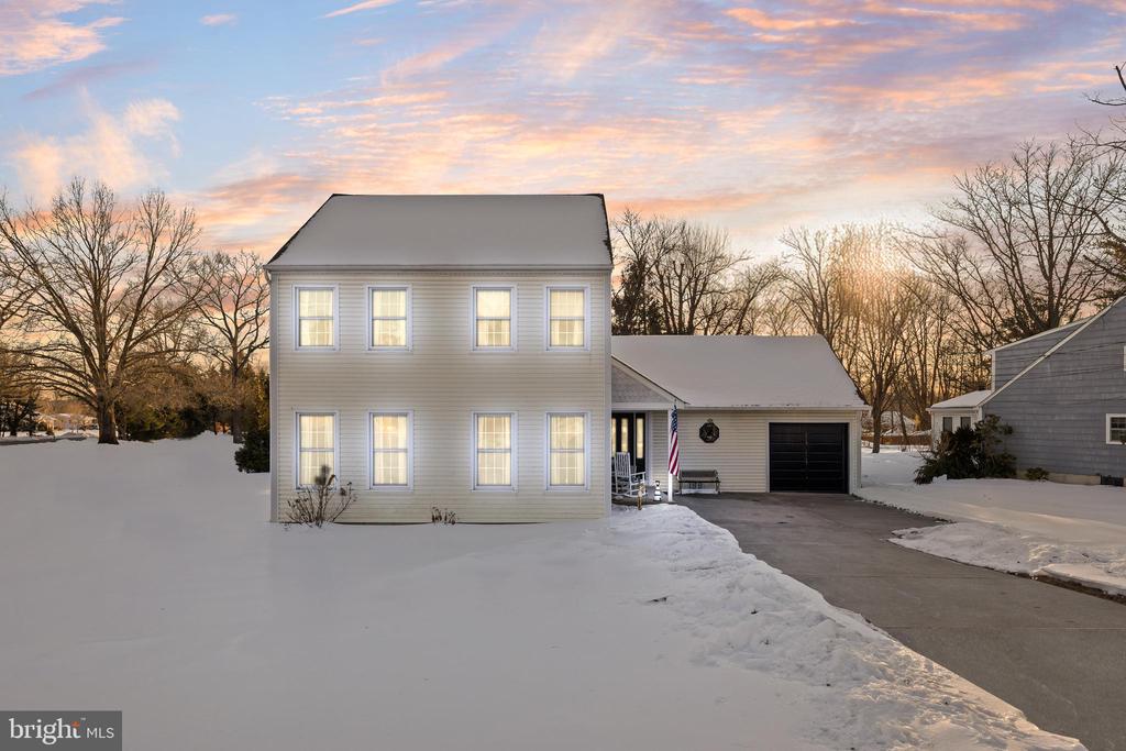 Welcome home to this charming Colonial, set on a generous corner lot just under half an acre and lovingly maintained  by its owners for the last 47 years.  Located in Delran (with a Moorestown P.O.), the home offers Delran taxes and Delran schools. A cheerful front porch, large driveway with plenty of parking, and one-car garage provide inviting curb appeal. Step inside to a welcoming foyer, with the living room just off the entry flowing seamlessly into the formal dining room, highlighted by classic wainscoting and chair rail detailing, perfect for hosting and entertaining. Many interior rooms have been freshly painted, adding a bright, move-in-ready feel throughout. The remodeled kitchen is a true standout, featuring shaker cabinetry, sleek quartz countertops, recessed lighting, stainless steel appliances, and a cozy breakfast area (plus, the Seller is including newer kitchen and foyer flooring to be installed post-closing). The family room offers wood flooring, custom built-in shelving, and direct access to the newly redone Trex deck, ideal for relaxing or outdoor gatherings. Completing the main level is a laundry/utility room and an updated half bath. Upstairs, you’ll find three generously sized bedrooms and a full bath with a walk-in shower and glass doors. Additional highlights include HVAC (2018), a newer garage door, walk-in attic storage, and a storage shed. Conveniently located near Rt. 130, I-295, and major highways, this home provides easy access to shopping, dining, and entertainment. With its close proximity to Philadelphia, you'll experience the best of suburban living with city amenities just a short drive away.  Don’t miss your opportunity to make this yours!