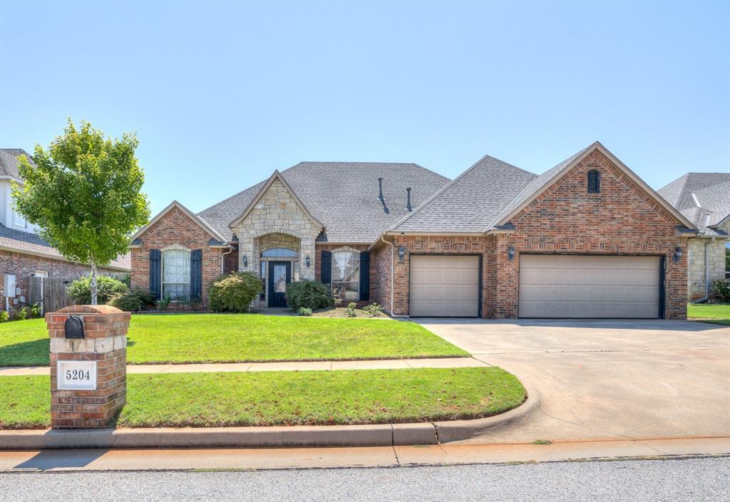 Well-designed 3 Bedroom, 3 bath home with study (or optional 4th bedroom), 2 dining rooms, and 3-car garage. Located on a quiet cul-de-sac, this home features a new roof (2024), storm shelter, a formal dining area, cozy fireplace, wood-look tile flooring, crown molding, and granite window sills. It also has walk-up stairs to the attic with unfinished space ideal for future expansion. The kitchen has granite countertops, a center island, breakfast bar, wine rack, and walk-in pantry. The primary suite is spacious and has a beautiful tray ceiling, dual vanities, jetted tub, large walk-in closet, and separate shower. All bedrooms are spacious. The guest bath has granite counters and a shower. The 3rd bathroom is a jack and jill style with tub/shower combo. Additional highlights include a large laundry room with sink, large back patio and a 3-car garage. Very nice and well-maintained neighborhood with a low HOA fee. Close to Lake Hefner. Schedule your showing to see this one!
