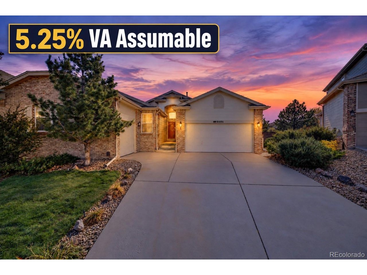 Assumable VA loan at 5.25%! The home itself is a ranch with true main-level living on a quiet Castle Pines cul-de-sac. Vaulted ceilings, hardwood floors and an open kitchen with granite and a custom island make hosting easy. The primary suite has a private sitting den and an upgraded five-piece bath with radiant heated floors, a soaking tub with its own TV, a nicer shower and an added closet. The finished basement is built for big gatherings: a wet bar with wine cooler, sink and wall-mounted TV, a game area, workout space, a movie area with surround sound, plus two conforming bedrooms with egress and a bathroom. Outside, the fully fenced yard has a covered patio, maintenance-free turf and a putting green. Jellyfish permanent lights on the front of the house can be set for any season or holiday. Finished 3-car garage with custom flooring. Smart thermostat, sprinkler system, 2025 dishwasher and a refrigerator rebuilt with new parts in 2025. Trails close by, plus Daniels Gate clubhouse and pool access. Timber Trail, Rocky Heights and Rock Canyon schools. About 5 minutes to Highlands Ranch, 10 to Castle Rock and the outlets, 20 to the DTC. Main-level ranches on a cul-de-sac in this neighborhood don't come up often. See the basement in person and you'll understand why the sellers bought it.