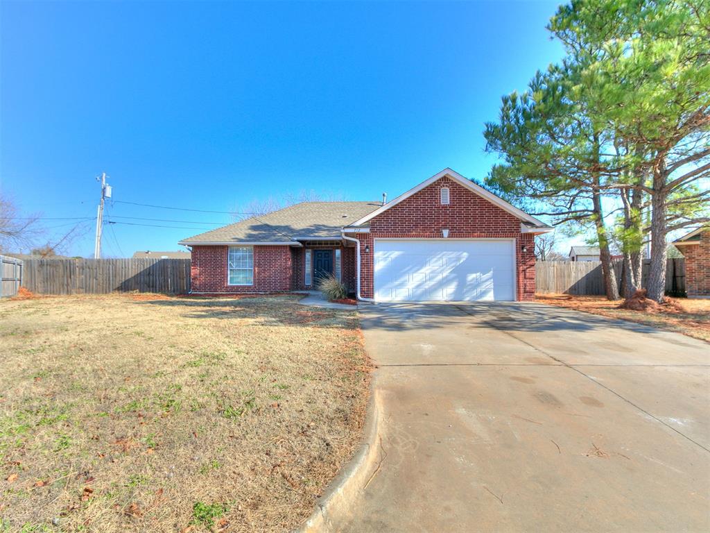 Welcome to this beautifully updated home tucked away in a quiet cul-de-sac in Moore! From the moment you step inside, you'll appreciate the bright, inviting floor plan and abundance of natural light. The spacious living area flows seamlessly into the open kitchen featuring a breakfast bar, stained cabinetry, tile backsplash, and plenty of space for everyday living and entertaining. Beautiful wood-look tile flooring extends throughout the home, offering both style and easy maintenance. The primary suite features a private bathroom with a walk-in shower. Recent improvements include a new hot water tank installed in 2023 and a recently serviced and updated AC system. Step outside to a spacious backyard with plenty of room to enjoy, along with a covered patio perfect for relaxing or entertaining. With its desirable cul-de-sac location, functional layout, and numerous updates, this move-in-ready home is ready for its next owner. Schedule your private showing today!