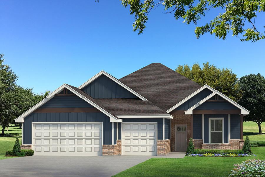 This Mallory floor plan includes 2,420 Sq Ft of total living space, which features 2,100 Sq Ft of indoor living space and 320 Sq Ft of outdoor living space. There is also a 645 Sq Ft, three-car garage with an in-ground storm shelter installed. This incredibly spacious home welcomes 4 bedrooms, 2 bathrooms, a mudroom featuring a mudbench, a utility room, and 2 covered patios. The oversized kitchen boasts a straight kitchen island with a trash can pullout, custom-built cabinets to the ceiling, stainless steel appliances, including a 5-burner cooktop, cabinet hardware, exclusive pendant lighting, 3 CM countertops, modern tile backsplash, a corner pantry, and wood-look tile flooring. The well-lit living room welcomes a corner stacked stone gas fireplace with three windows to complement, Cat6 wiring, rocker switches throughout, and high ceilings with a coffered detail and a ceiling fan. Behind this area lies the primary suite. This bedroom spotlights a sloped ceiling with a ceiling fan, carpeted flooring, and two large windows. The attached primary bathroom welcomes a dual sinky vanity with framed mirrors, 3 CM countertops, upgraded tile flooring, a free-standing tub, a private water closet, a European walk-in shower, and an expansive primary closet. All secondary bedrooms rest towards the front of the home and embrace carpeted flooring, windows, high ceilings with ceiling fans, and spacious closets. This covered outdoor living area features a wood-burning fireplace, a gas line, and a TV hookup. Other incredible amenities featured in this new home include healthy home technology, a tankless water heater, R-44 insulation, and so much more!