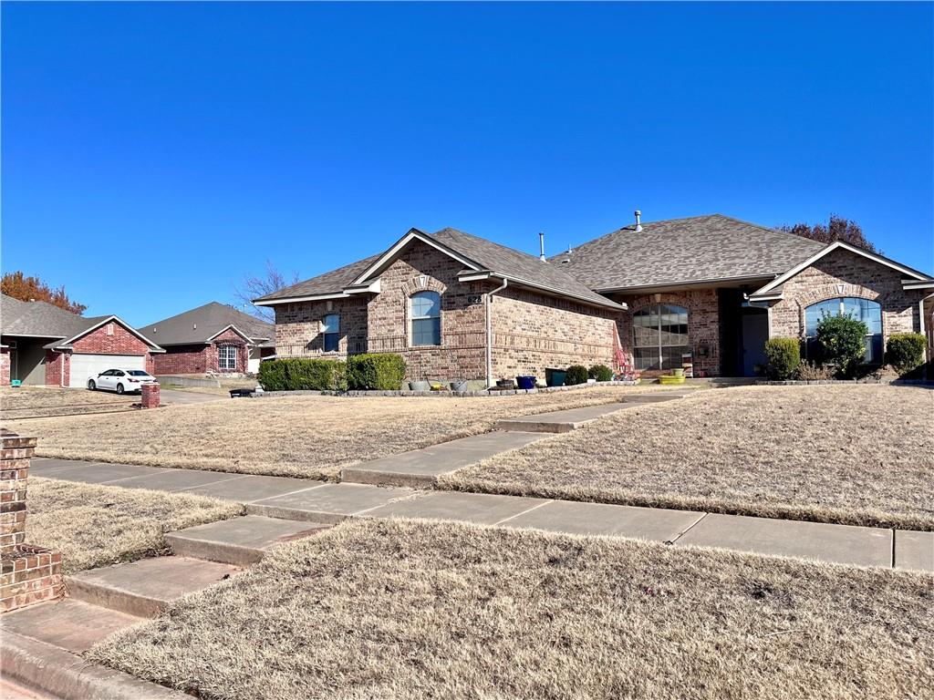 Moore Public School District! Home sits on a large corner lot and has a side entry garage. The living area has a fireplace and large windows and looks into the kitchen and dining areas. The office/study is directly off of the living/entry area has French doors. Kitchen has pantry, painted cabinetry, newer stainless appliances including
refrigerator & gas stove and breakfast bar. Home has a split bedroom plan. Master suite has double vanities, walk-in Australian closet and separate jetted tub and shower. Backyard is fenced and includes a storage shed (as is condition). Updated LVT wood-look flooring in living, hall, office and bedrooms. 3 car garage has storm
shelter below ground. Pets ok on a case by case basis. Application fee $42/adult. Application online.