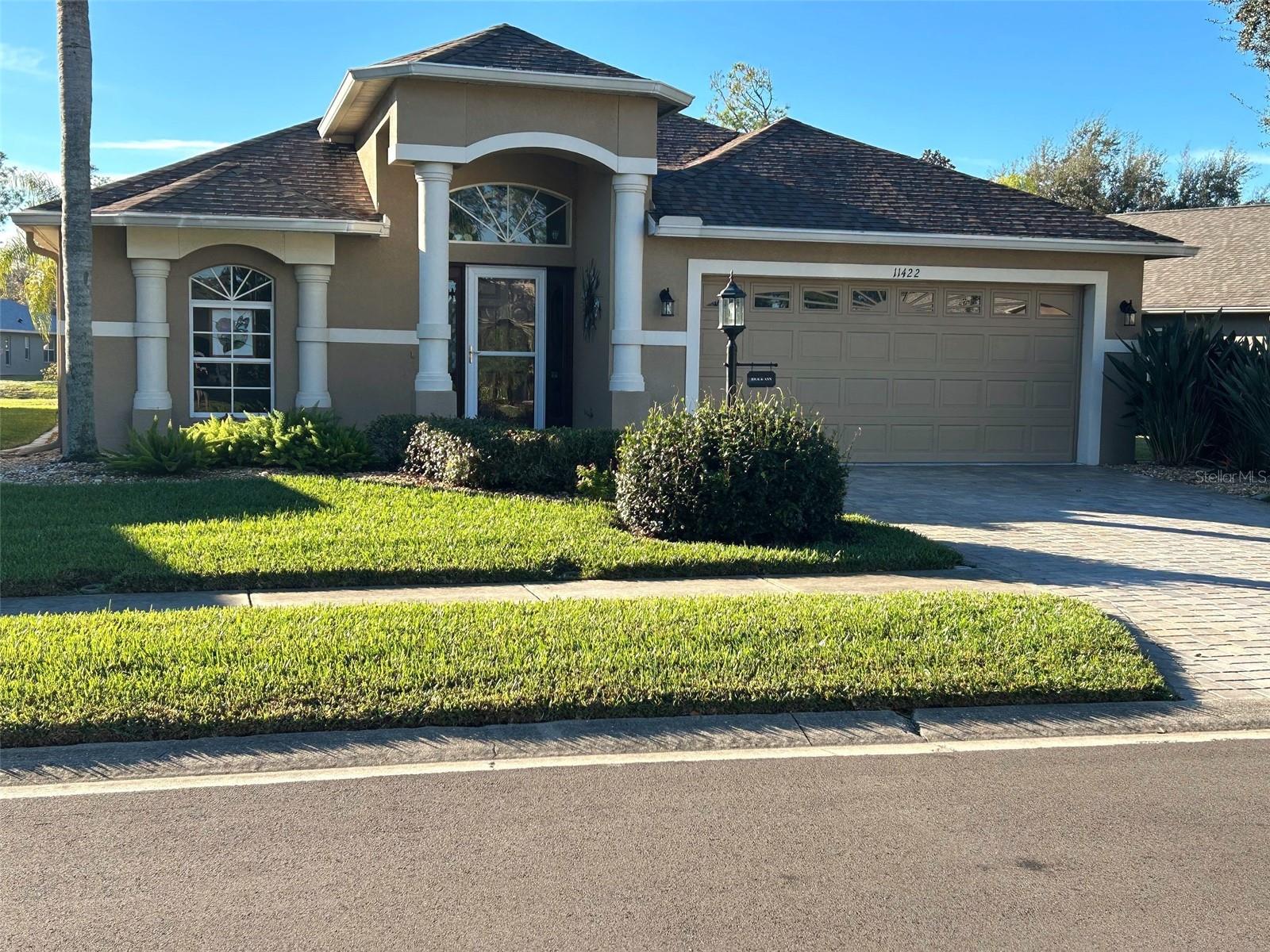 This Aberdeen Model has a grand floor plan offering 2032 square feet of living space but add to that a 6-foot-deep saltwater pool with Pebble Tec Finish and a new heater installed in 2019, and you have the makings of a great lifestyle in a magnificent golf community. This home was remediated in 2013 to provide the securest foundation possible (docs available upon request). The current owners replaced the roof and HVAC system in 2020. Most windows in the home were upgraded to double-pane; the saltwater pool, birdcage, and pavers added in 2019; garage door motor, springs, and hardware replaced recently; toilets in both bathrooms were upgraded with higher models; custom shades in kitchen/dining room; new garbage disposal installed in 2024.  Pasco County granted a vacation of easement at the rear of the home to accommodate pool/birdcage. The open kitchen is complete with newer appliances, granite counters, and island for added workspace, and modern backsplash. The primary bedroom is its own haven, you have a sitting room/den/office as you enter the suite, with a room-sized walk-in closet, the bedroom space is over-sized, light and bright, and finally... the ensuite bath complete with dual sinks, glass enclosed shower, garden tub, and toilet room. The second and third bedrooms are located mid home with their own hallway and bath. Heritage Pines offers the best in dining and entertainment. Residents have access to a private 18-hole golf course, lighted tennis and pickleball courts, Olympic size swimming pool and spa, clubs and crafts to suit every interest. You will certainly enjoy the lifestyle available at Heritage Pines.