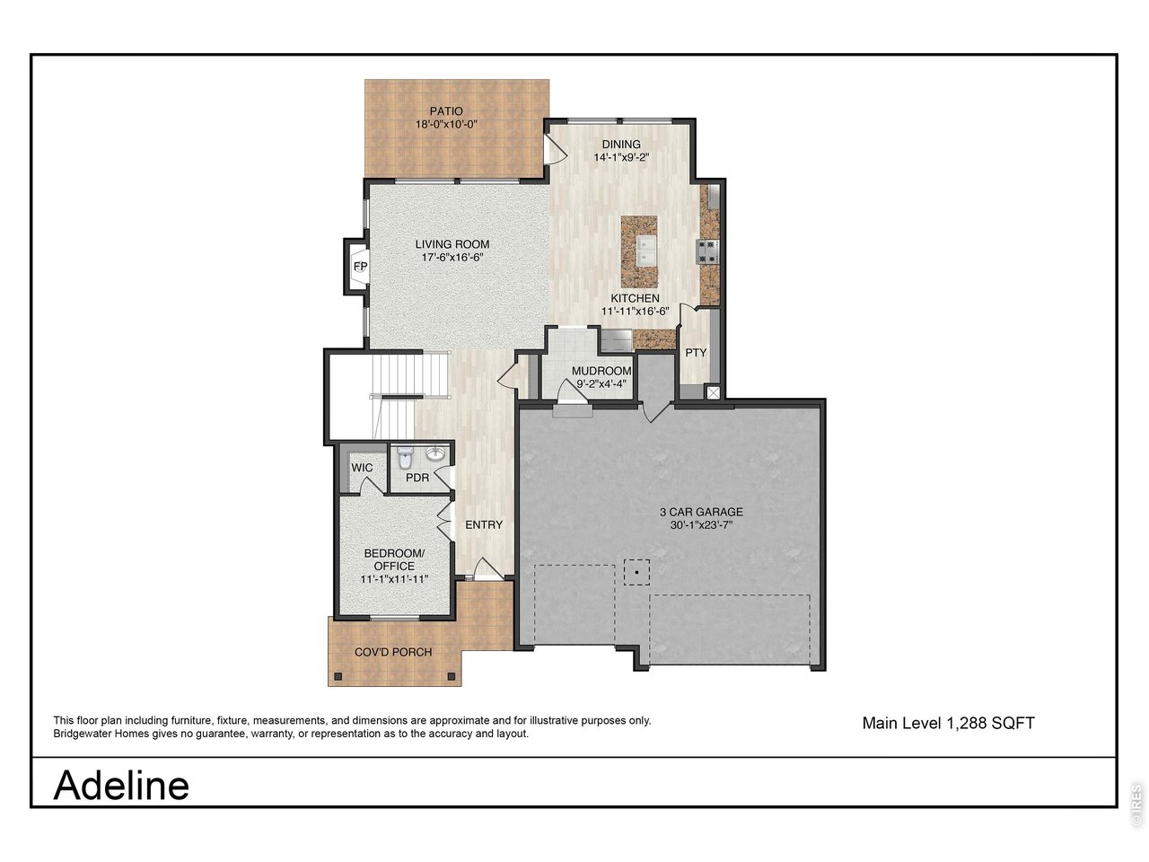 Pre-Sale. The Adeline by Bridgewater Homes! This unique two story home backing to the lake offers 4 beds, 2.5 baths, main floor office (or 4th bedroom) and full unfinished basement! Quality construction w/2x6 exterior walls. Luxury interior features including engineered hardwood flooring, upgraded gourmet kitchen, cabinets by Tharp, slab granite counters, gas range, double ovens, stainless steel appliances, large walk-in pantry, mudroom, gas fireplace, large master suite with 5pc luxury bath, upstairs laundry, humidifier, A/C, oversized 3-Car Garage, front yard landscaping & 10'X18' covered patio.