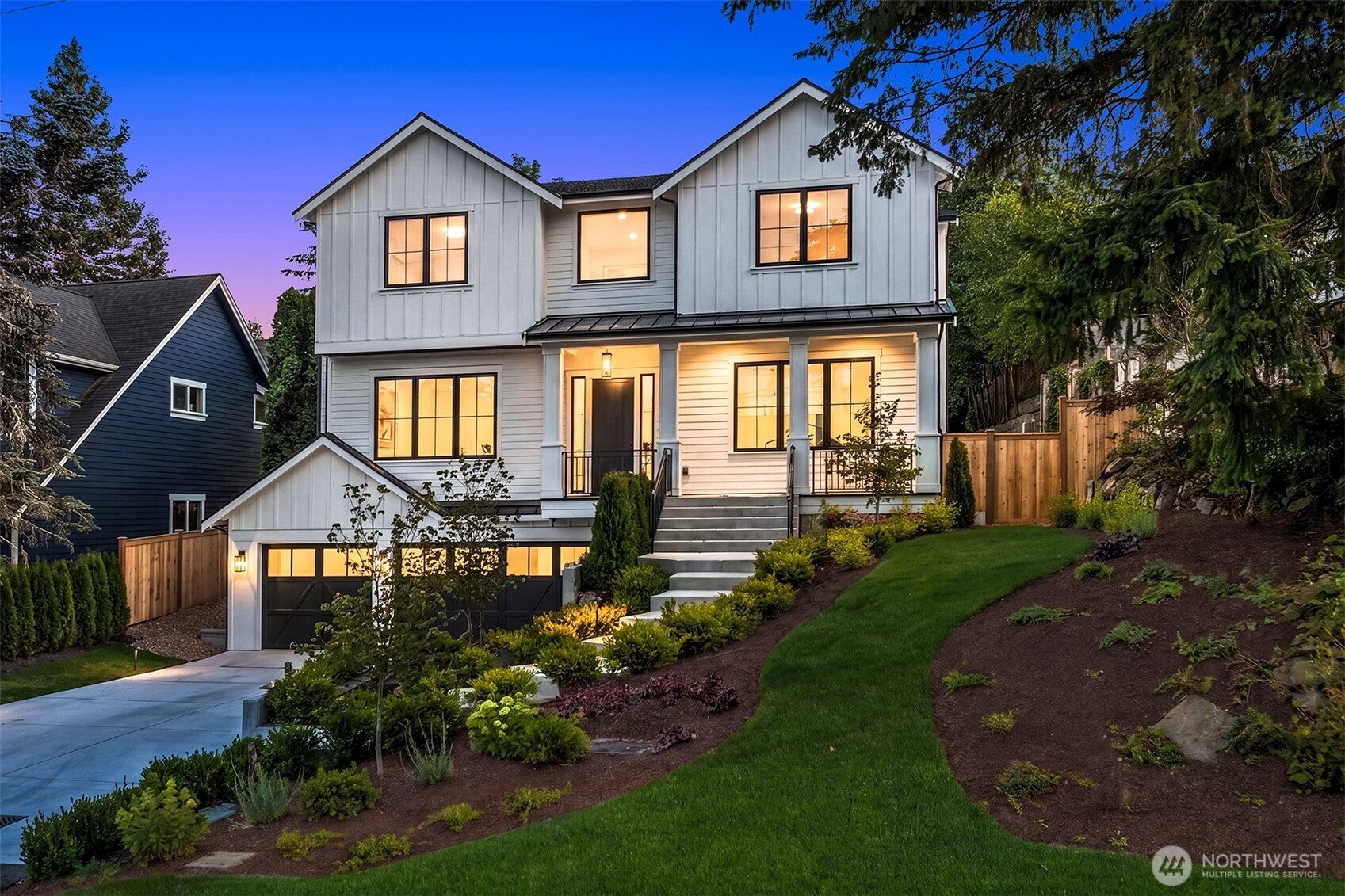 A modern farmhouse-style new construction home.