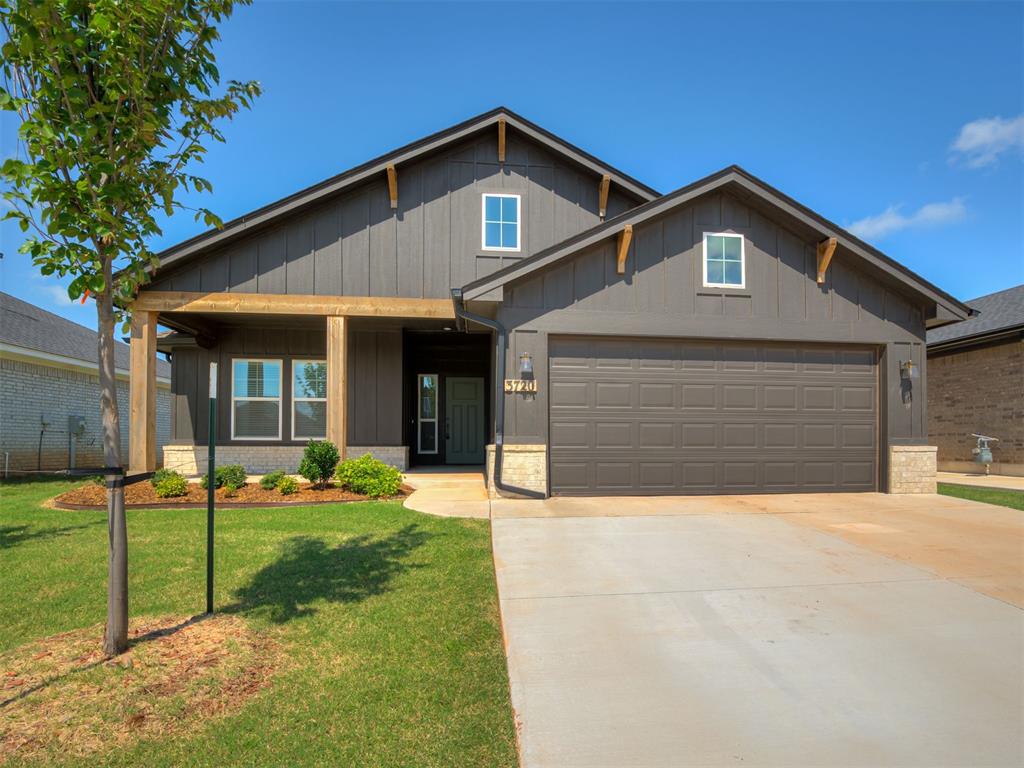 This stunning Farmhouse style home comes with a nice-sized covered front porch and back patio overlooking a fully fenced yard! Inside lies an open concept layout with lovely wood-like tile flooring throughout the living space. The split plan allows distance between the primary suite and secondary beds/bath. The kitchen boasts stainless appliances with a gas cook range, quartz counters, a breakfast bar, and large window for that added natural light! The primary suite comes with double vanities, large walk-in closet, as well as a tile-surrounded soaking tub and stand-up shower! The Flint Hills neighborhood amenities include a playground and splashpad for outdoor enjoyment! Owner licensed.