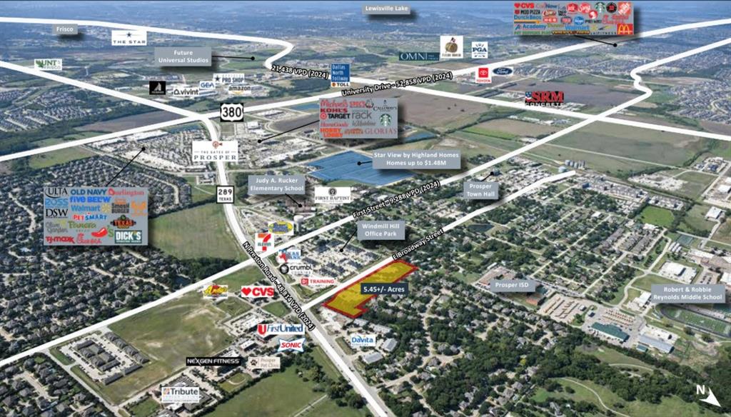 Vanguard Real Estate Advisors (“VREA”) is pleased to present investors and developers the opportunity to acquire 5.45+- acres located along East Broadway Street in the rapidly growing City of Prosper, TX (the “Site”). The Site is positioned along East Broadway Street, and approximately 200 feet west of Preston Road, one of the towns major thoroughfares and commercial corridors. Through PD-118, the Site is zoned for both office and retail uses. Easy access to US-380 and the Dallas North Tollway further enhances regional connectivity, making the Site well-suited for a wide range of commercial uses. This Site is being offered at an attractive price of $22 per square foot for the whole property and $25 per square foot if a purchaser would like to buy a 1-2+- acre pad site out of the overall offering.