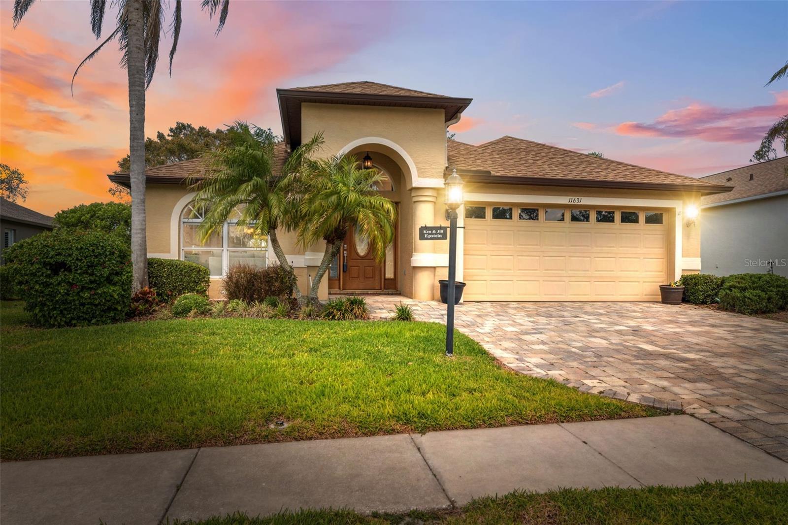 Under contract-accepting backup offers. The Golfer's Dream! This beautifully kept 3-bedroom + study, 2-bath home sits in the popular 55+ guard-gated golf community of Heritage Pines. From the moment you walk in, you’ll love the flow—from the formal living area into the open kitchen and family room, then out to the oversized screened-in lanai with gorgeous views of the 1st Tee, 18th Green, and the Country Club. The primary suite has a walk-in shower, garden tub, and a massive walk-in closet that’s ready for any wardrobe. You’ll also enjoy peace of mind with a A/C 2018, a newer roof (2019), paver driveway, and well-manicured landscaping—all on a premium lot. Heritage Pines is packed with amenities like a private 18-hole golf course, heated pool, tennis courts, fitness center, billiards room, plus a great restaurant and bar. It’s everything you need for active, easygoing living!