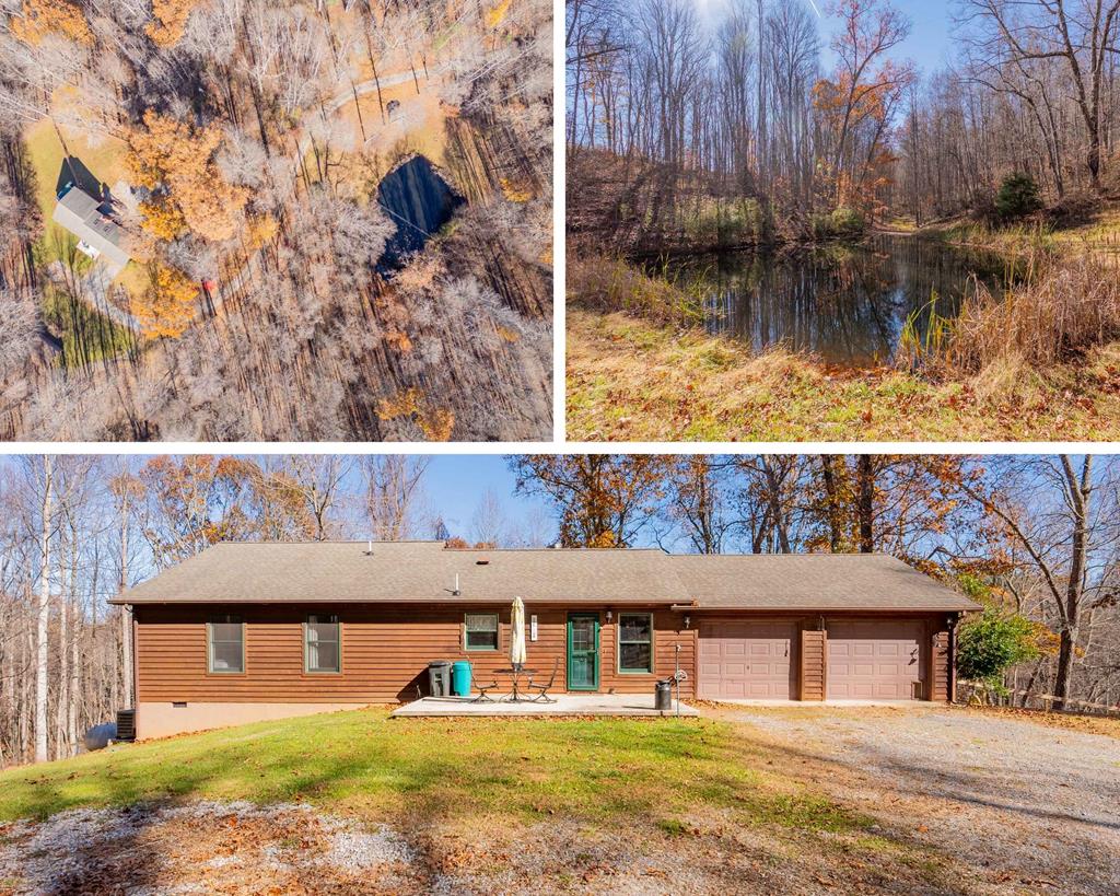 Discover your own private sanctuary on 16 unrestricted acres in beautiful Floyd County. Surrounded by mature woods and natural beauty, this well-maintained 3-bedroom, 2-bath home offers the ease of one-level living with hardwood floors, fiber optic internet, and an attached 2-car garage. The property features a spring-fed pond and gazebo, multiple creeks and springs, and a newly fenced backyard ideal for pets and outdoor gatherings. Additional features include two fully covered carports for parking and equipment storage, a dog lot/chicken run, shooting range, and grape arbor. A whole-house generator ensures comfort and reliability in every season. Don't miss this opportunity to own a property that combines modern comfort, privacy, and the charm of country living in the heart of Floyd County. Located just 20 min to downtown Floyd and 30 min to Christiansburg.