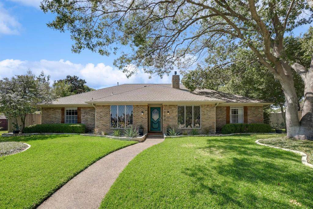 Tucked away on a quiet cul-de-sac, this beautifully maintained single-story home sits on a rare one-third acre lot and offers the perfect blend of charm, comfort, and functionality. Featuring a private courtyard garden, great for pets or children, and an expansive backyard, this property delivers exceptional indoor-outdoor living in a prime central Plano location just two blocks from sought-after Hughston Elementary and Horseshoe Park, with convenient access to US-75, George Bush Turnpike, DNT and SH-121. Inside, custom cabinetry, rich wood floors, crown molding, beamed and vaulted ceilings, skylights, and abundant built-ins create warmth and architectural character throughout. The thoughtfully designed floor plan includes split bedrooms & multiple living areas, making the home ideal for both everyday living and entertaining. The stunning family room offers rich paneling, fireplace, and built-ins. Spacious second living area enjoys views of the side yard ideal for kids and pets away from the pool. The kitchen is bright and inviting, highlighted by a large skylight, generous breakfast area, and built-in hutch. The private primary suite features split dressing areas, garden tub, and separate shower, while secondary bedrooms include custom built-ins and flexible space for guests, work, or hobbies. Additional highlights include a 2.5-car garage plus extra driveway space ideal for RV or additional parking.Step outside to your private backyard paradise featuring expansive patios, a large diving pool and spa, and an oversized lawn with plenty of space for play or entertaining under mature shade trees. Landscaped front and back beds enhance curb appeal while minimizing maintenance. Major updates include interior paint, hard surface flooring, and water heater (2020), primary bath flooring (2021), and dishwasher, faucet, toilet, and pool pumps (2022). This rare cul-de-sac property with great backyard space is a real standout opportunity in the heart of Plano.