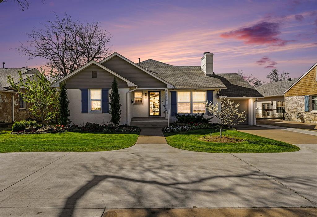 Welcome to this beautifully updated Nichols Hills cottage, ideally located on a charming circle drive in one of Oklahoma City’s most sought-after neighborhoods. Situated on an oversized lot with lush landscaping in both the front and backyard, complete with a sprinkler system for easy maintenance, this home offers the perfect blend of timeless character and modern updates.  Inside, you’ll find gorgeous wood floors, fresh interior and exterior paint, and thoughtfully designed living spaces filled with natural light. The formal living room features a cozy gas fireplace and a large picture window, creating an inviting space to relax or entertain. The open layout seamlessly connects the living areas, dining, and kitchen for effortless flow. The updated kitchen boasts granite countertops, a gas range with vent hood, farmhouse sink, and freshly painted cabinetry. It opens to a spacious dining area and a large second living space with expansive windows overlooking the backyard. The owner’s suite is a true retreat, featuring a beautifully updated spa-like bathroom with white marble finishes, soaking tub, walk-in shower, dual vanities, and a large walk-in closet. Two additional bedrooms share a stylishly updated bathroom, with charming wallpaper accents in the guest room adding character and warmth. Step outside to your private backyard oasis, complete with a covered patio featuring ceiling fans and a mounted outdoor TV—perfect for entertaining or relaxing year-round. Additional upgrades include a new hot water tank, storm door, and a modern security camera system that can be conveniently controlled from your phone. With its prime location, thoughtful updates, and inviting indoor-outdoor living, this Nichols Hills gem is truly move-in ready. Schedule your showing today and experience everything this exceptional home has to offer.