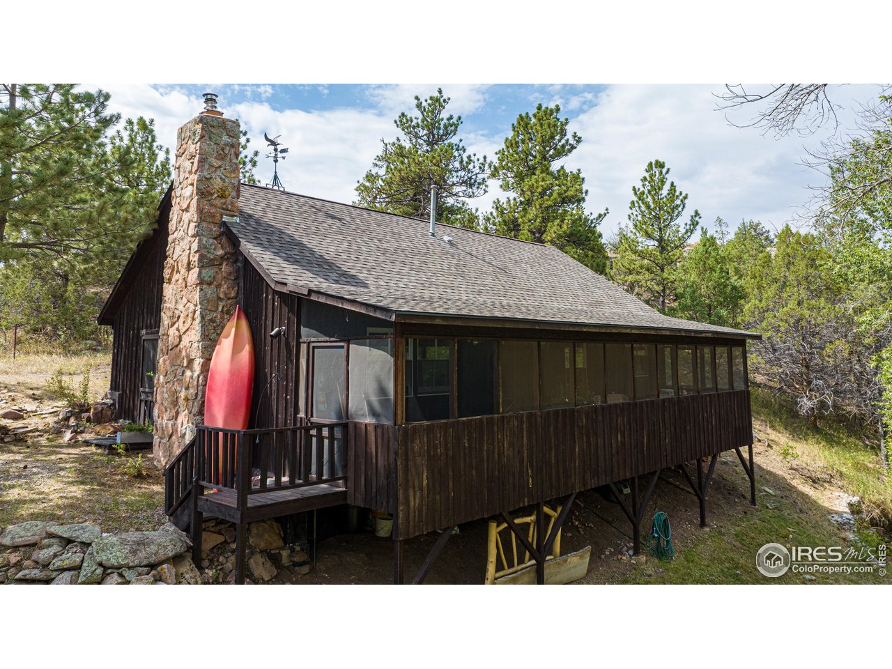 Call agent for more info. Another gem in the Meadow Creek part of Phantom Canyon Ranches! There are 35 deeded acres with a 3 bedroom 1 bathroom cabin, yet the amenities are of a large ranch with private access to many recreational activities. This low maintenance property is a perfect set up for anyone wanting to escape the hustle and bustle. This 3 bedroom cabin sits on 35 acres with Meadow creek meandering right out the front porch. This cabin has been updated and cared for by its owners, the larger open kitchen and living room is highlighted by large moose antler chandeliers and large windows that look out onto the fully screened front porch. Three bedrooms (two large and one small) on the main level and a large loft area make this one of the larger cabins. The cabin is serviced by propane and electric, septic vault and water is delivered by the property's caretaker into a cistern (water delivery can be delayed by snow/ice on the access road). High Speed internet is available (with use of MiFi or satellite dish). The property is in the Meadow Creek parcel of Phantom Canyon Ranches. Phantom Canyon Ranches (PCR) has over 8,000 acres located around Halligan Reservoir and the North Fork of the Cache La Poudre River.