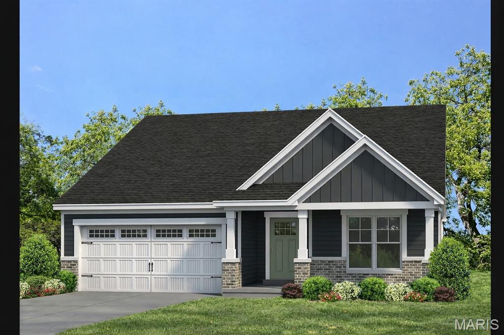 Incredible opportunity to own a BRAND NEW, 3 bedroom, 2 bath, 1,678 sq ft ranch in a fantastic St. Peters location.  Enjoy the benefits of new construction, on-trend finishes and up to date features with this incredibly popular ranch floor plan from Fischer and Frichtel.  The curb appeal is excellent with light Craftsman flair, an oversized front porch, brick, board and batten siding, architectural shingles, added depth 2 car garage, carriage style garage door, full sod, landscaping and lawn irrigation.  Features include a large Great Room, 9 foot ceilings, luxury vinyl plank flooring, window wall in the Great Room, recess lighting, an open floor plan, oversized island with Coastline stain and a seating bar, 42 inch Shaker style cabinets with crown, soft close feature, roll out shelving, quartz countertops, porcelain tile backsplash, under cabinet lighting, stainless steel appliances, gas range, chimney style range hood, microwave, dishwasher, and refrigerator.  Added features include a main floor laundry, 5.25 base trim, 2 panel doors, walk in closet in the Primary Suite, raised height double bowl vanity, cultured marble shower with bench seat and frameless shower door, low E windows, insulated garage doors and more.  There is a 12 x 12 composite deck with steps to a 12 x 16 patio for outdoor enjoyment.  This single entrance neighborhood offers easy access to Highways 70 and 370, shopping, restaurants, services and The St. Peters Rec Plex. Ryehill Manor residents will receive a 3 year paid membership to the spectacular St. Peters Rec Plex.  This home is under construction and scheduled for an early 2027 completion.