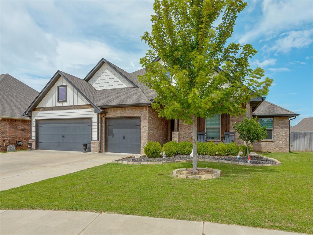 Luxury, comfort, and thoughtful design come together in this exceptional 4-bedroom, 3-bath home! Offering over 2,500 square feet of total living space, including 2,352 square feet indoors and over 220 square feet of covered outdoor living, this home is loaded with premium features you'll love.  From the moment you step inside, you'll appreciate the bright, open floor plan that's perfect for entertaining and everyday living. The spacious living room showcases soaring windows, a stunning stacked stone gas fireplace, and a stylish barn door, creating a warm and inviting atmosphere. The gourmet kitchen is a dream for any home chef, featuring ceiling-height cabinetry, gorgeous 3 cm quartz countertops, a designer backsplash, stainless steel appliances, a stainless steel sink, and an abundance of storage and workspace.  Escape to the luxurious primary suite, complete with a boxed ceiling, spa-inspired bathroom featuring dual vanities, a relaxing Jetta whirlpool tub, a large walk-in shower, and an oversized walk-in closet with direct access to the utility room for ultimate convenience. Step outside to your covered back patio, where a cozy fireplace, gas line, and cable hookup create the perfect setting for year-round entertaining, game days, or relaxing evenings with family and friends. Additional highlights include a 3-car garage with an installed storm shelter, whole-home air purification, a Rinnai tankless water heater, R-44 insulation, and Solar Board, radiant barrier sheathing for superior energy efficiency and lower utility costs. Neighborhood Pool and playground with maintained common areas. This home truly offers the perfect blend of style, comfort, and modern efficiency. Don't miss your opportunity to make it yours—schedule your private showing today! Floor plan in documents!