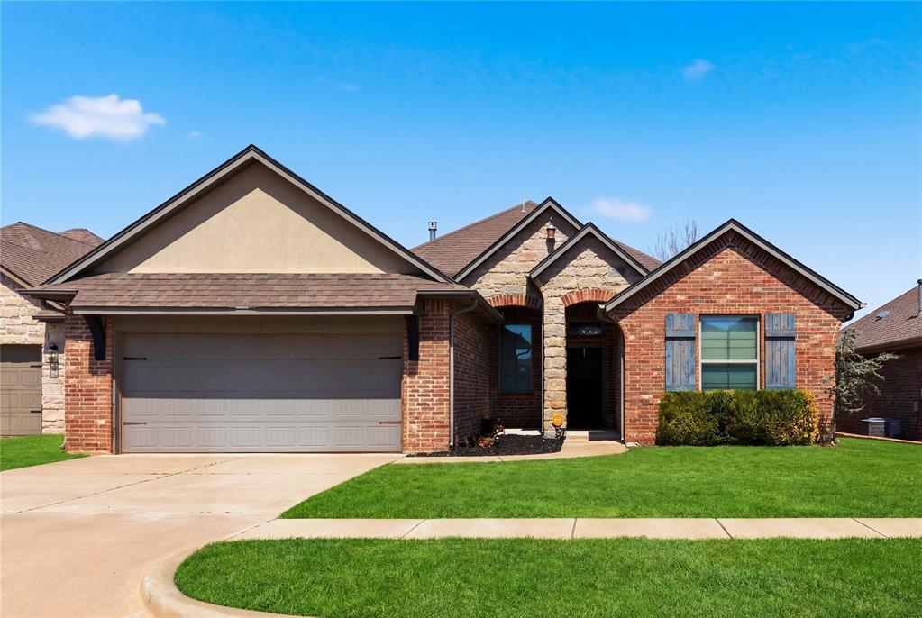 Welcome to this beautifully designed 3 bedroom, 2.5 bath home with a dedicated office. located in the highly sought-after Edmond area. This home features an open-concept layout that creates a seamless flow between the living, dining and kitchen spaces-perfect for entertaining or everyday living. The split floorplan offers added privacy, with the spacious primary suite set apart from the secondary bedrooms. The primary retreat also features a large walk-in closet with built-ins, providing plenty of storage and organization. A separate office gives you flexibility for working from home, a playroom, or quiet space to unwind. Step outside to a covered patio, perfect for enjoying your morning coffee or relaxing in the evenings. You'll also appreciate the added peace of mind with a storm shelter. Tandem garage for extra space, underground sprinkler system. Take advantage of the community amenities, including a neighborhood park and pool. Schedule your showing today.