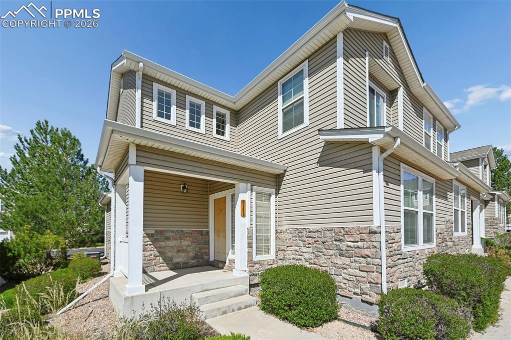 This 3-bedroom 3-bath townhome is an end unit with a 2-car attached garage. The main level has a living room; kitchen with breakfast bar and stainless-steel appliances; laundry closet; and half bath. On the upper level there is a primary bedroom with a full bathroom attached and walk-in closet; 2 additional bedrooms; and another full bath. Close to schools, shopping, parks, dining, fire station; Fort Carson, and more.