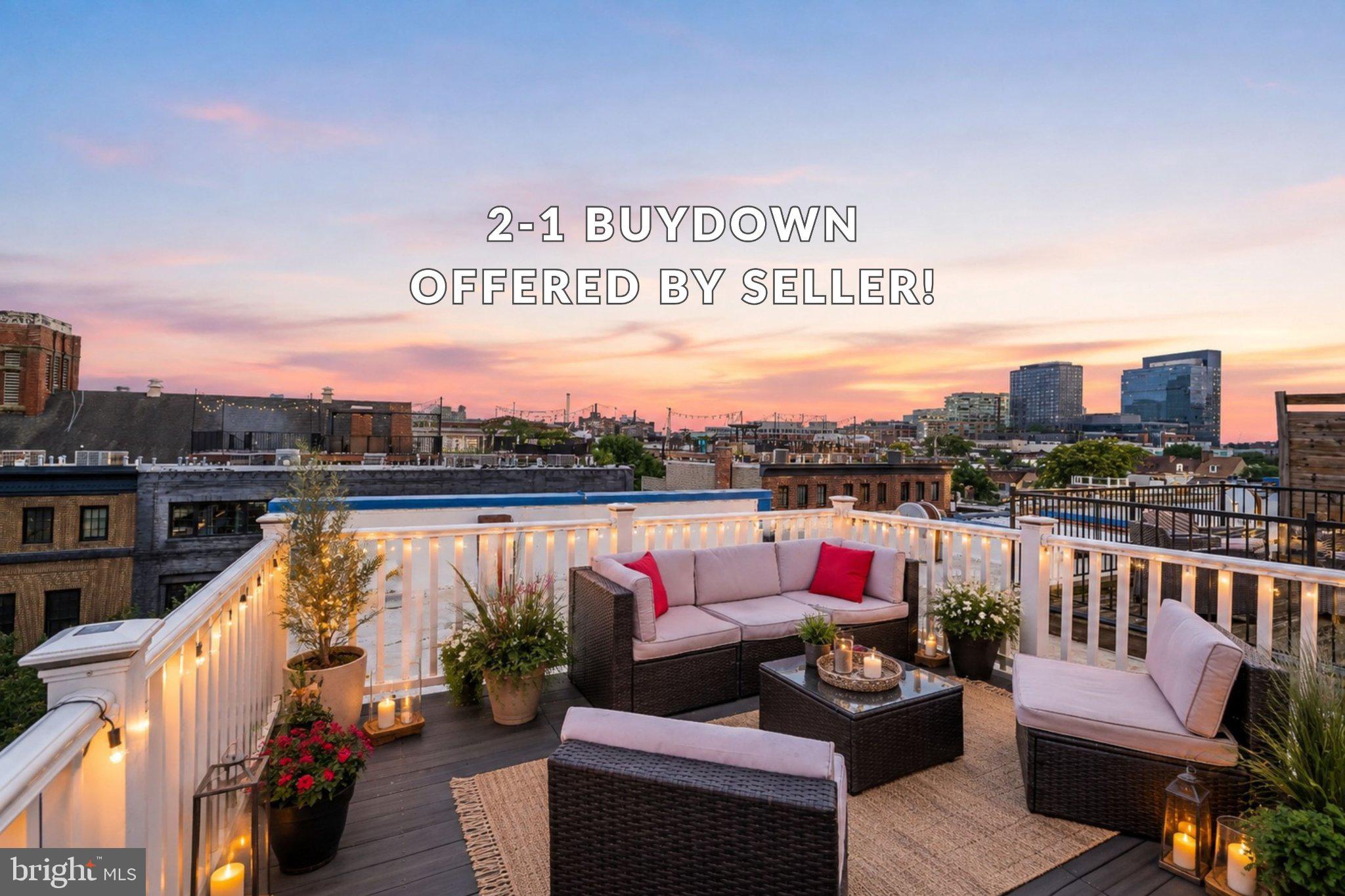 **2-1 BUY DOWN BEING OFFERED BY SELLER! Receive 2% off market interest rate in year 1, 1% off market interest rate in year 2. This saves you approximately $380+/- per month in year 1 and $195+/- per month in year 2.** Condo dues cover ALL exterior maintenance, water/sewer/trash, snow removal, security gates and cameras, intercom system, parking, sprinkler system, elevator and common area maintenance/landscaping!! Truly an oasis in the middle of Fells Point. An exquisite 2-level end unit penthouse condo with panoramic city skyline and water views from its rooftop deck. Convenient living with an in building elevator and 1 deeded parking space in the community's gated lot. (There is also a community Whatsapp group for sharing additional spots for visitors, etc.) You'll be drawn in immediately upon walking in from the floor to ceiling windows, providing ample natural light throughout the open concept main level. The updated kitchen has ample cabinetry, SS appliances and a breakfast bar. Expansive main living room, versatile for whatever size living/dining space you desire. Upstairs you'll find 2 spacious bedrooms and bathrooms. The primary suite is in the front of the building with fantastic lighting, an updated ensuite bath, and large walk-in closet. Bedroom level washer/dryer. The star of the show is up one more level, the private TREX rooftop deck with spectacular city and water views. Remaining special assessment ( $29k) for building's new roof and upgraded stairwells will be PAID OFF at settlement with a full price offer.