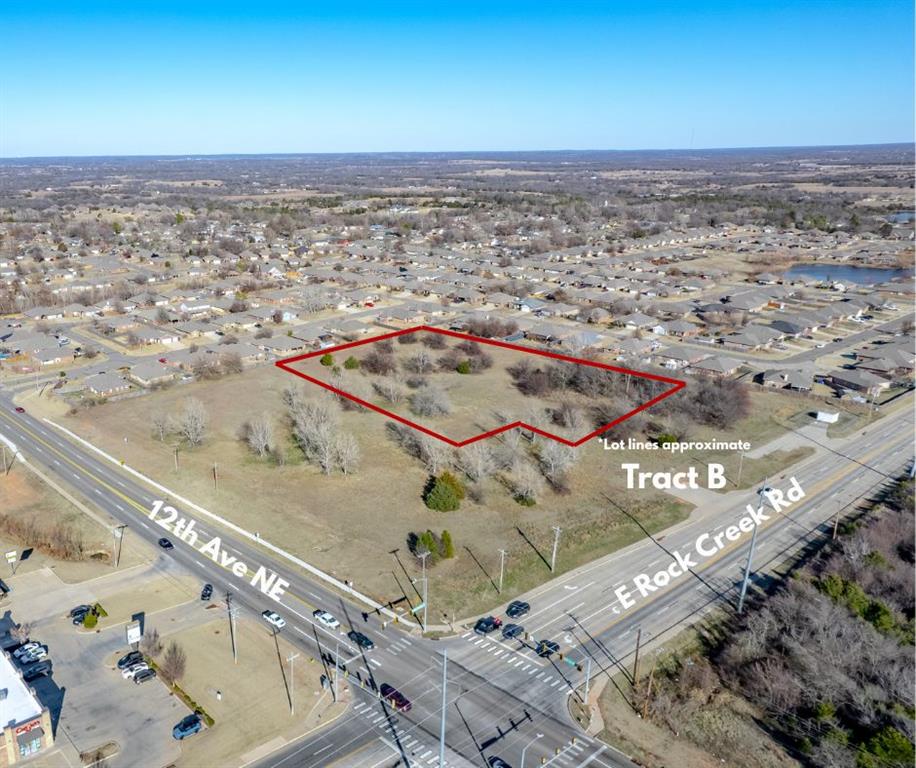 Discover an exceptional development opportunity at the corner of NE 12th Avenue and Rock Creek Road in Norman. Tract A offers 100,888 SF of prime commercial land, zoned C-1, providing flexibility for a wide range of retail, office, or service-based projects. The property boasts excellent visibility and convenient access in a high-traffic corridor, surrounded by established neighborhoods and expanding commercial activity. Since the tracts are not yet platted, the layout and lot sizes can be adjusted to meet specific development needs, offering adaptability for both investors and end-users. With strong demographics, proximity to major roadways, and Norman’s steady growth, this site represents a rare chance to create a high-impact project in one of the city’s most desirable areas. Four total tracts available for purchase. Tract A (MLS#1213637) is 100,888 SF, Tract B (MLS#1213653) is 122,540 SF, Tract C (MLS#1213697) is 38,350 SF, Tract D (MLS#1213728) is 38,350 SF. Each tract is priced at $8 per SF. Owner/Broker.