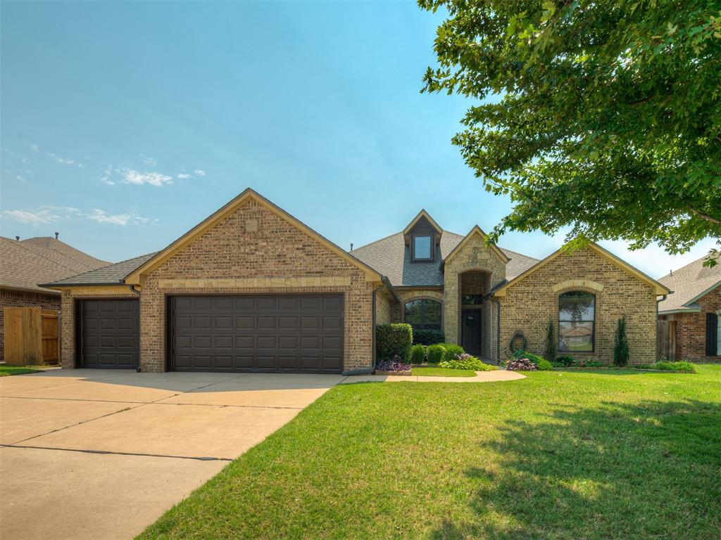 Welcome to the desirable Legacy Addition! This thoughtfully designed 2,477 sq ft home offers a split floor plan with 3 bedrooms, 2 full baths, a private study, and a versatile flex room perfect for a workout space, craft room, or pet room. Upstairs, enjoy a spacious media/game room ideal for movie nights or entertaining.  The open floor plan features a welcoming living room with a cozy fireplace and large windows that fill the space with natural light. A generous dining area connects seamlessly to the cook’s kitchen that features custom cabinetry, granite countertops, and a large pantry. The primary suite includes a walk-in his-and-hers closet and a spa-like bath with dual sinks, shower, and a soaking tub. Ample storage is found throughout the home. Step outside to your private backyard retreat with a stained concrete patio, cedar pergola, fire pit, and swing. The fully fenced yard includes sprinkler systems front and back, plus private access to the neighborhood trail leading directly to Wayland Bonds Elementary. Additional highlights include a 3-car garage with an above-ground storm shelter, a brand-new Class 4 roof, and new gutters.  This home truly has it all—style, comfort, and location—ready for you to move in and enjoy.